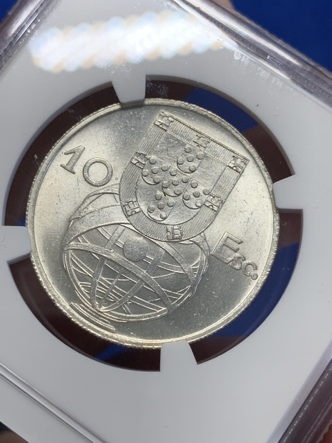 《竞宝斋》第201场-周日，周一 2场 (全场包邮) NGC-MS64 葡萄牙1954年 大帆船10埃斯库多银币