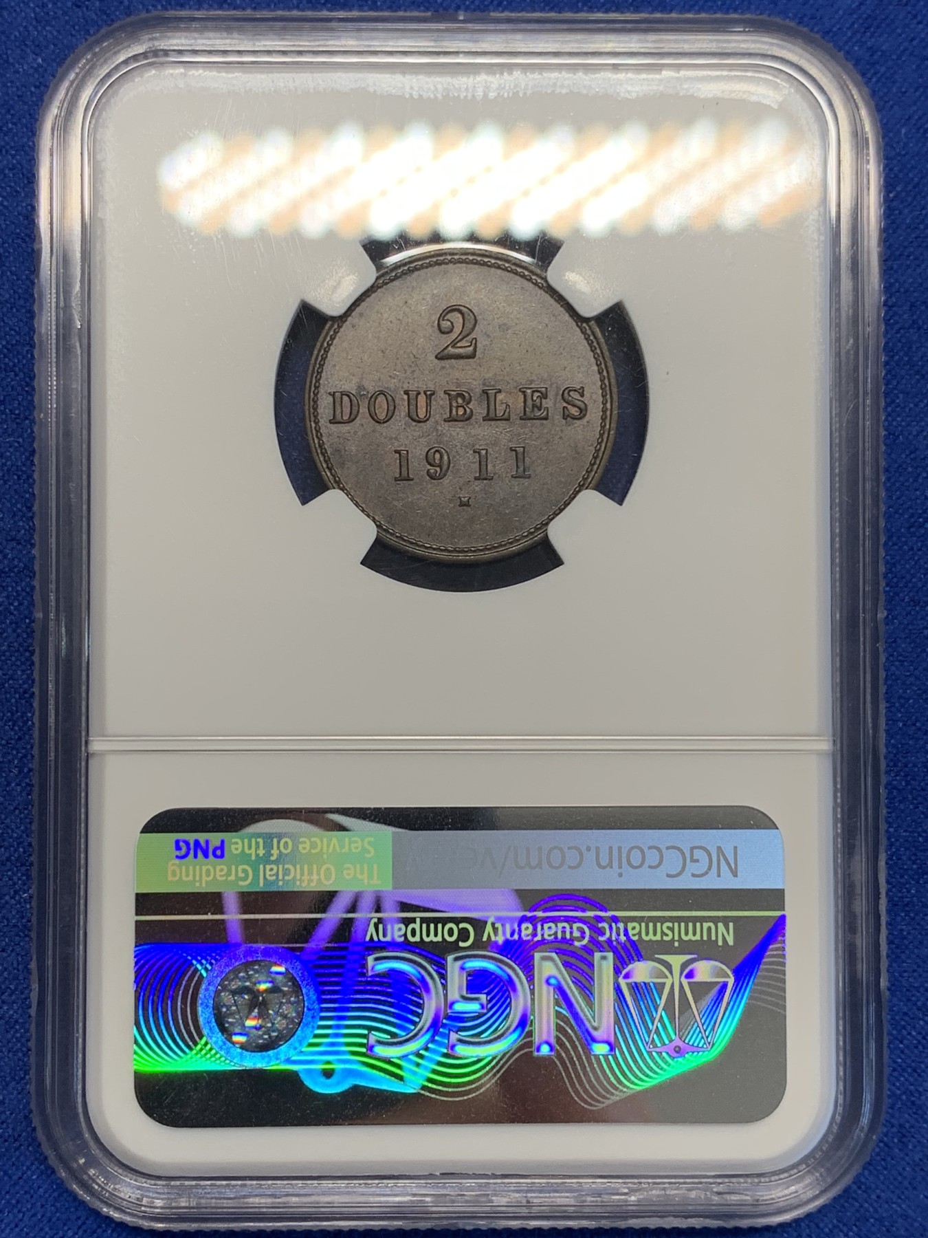 《竞宝斋》第201场-周日，周一 2场 (全场包邮) NGC-62BN 1911年根西乔治五世2D铜币，品相精美