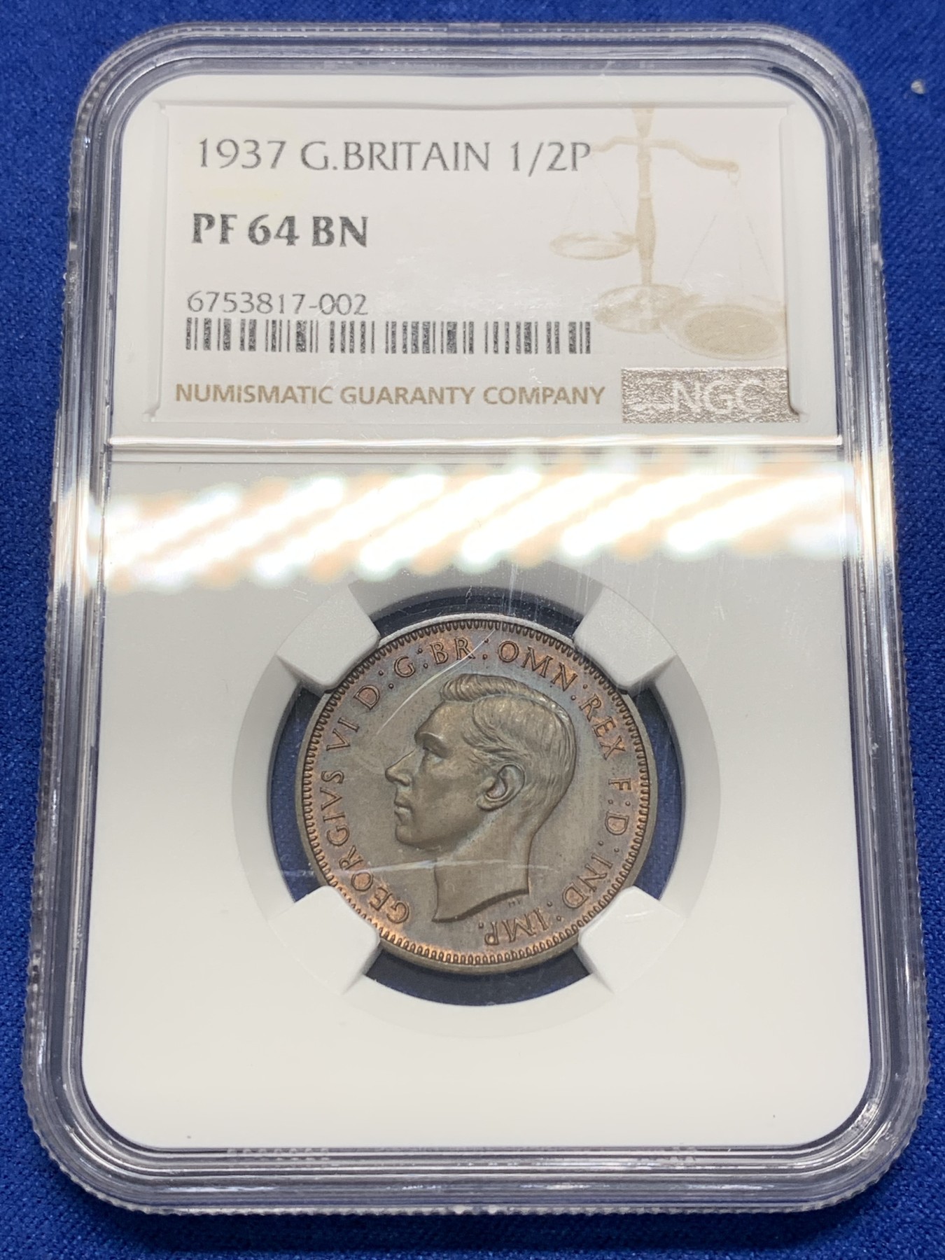 《竞宝斋》第201场-周日，周一 2场 (全场包邮) NGC-PF64BN 1937年英国乔治六世首年少见精制1/2便士