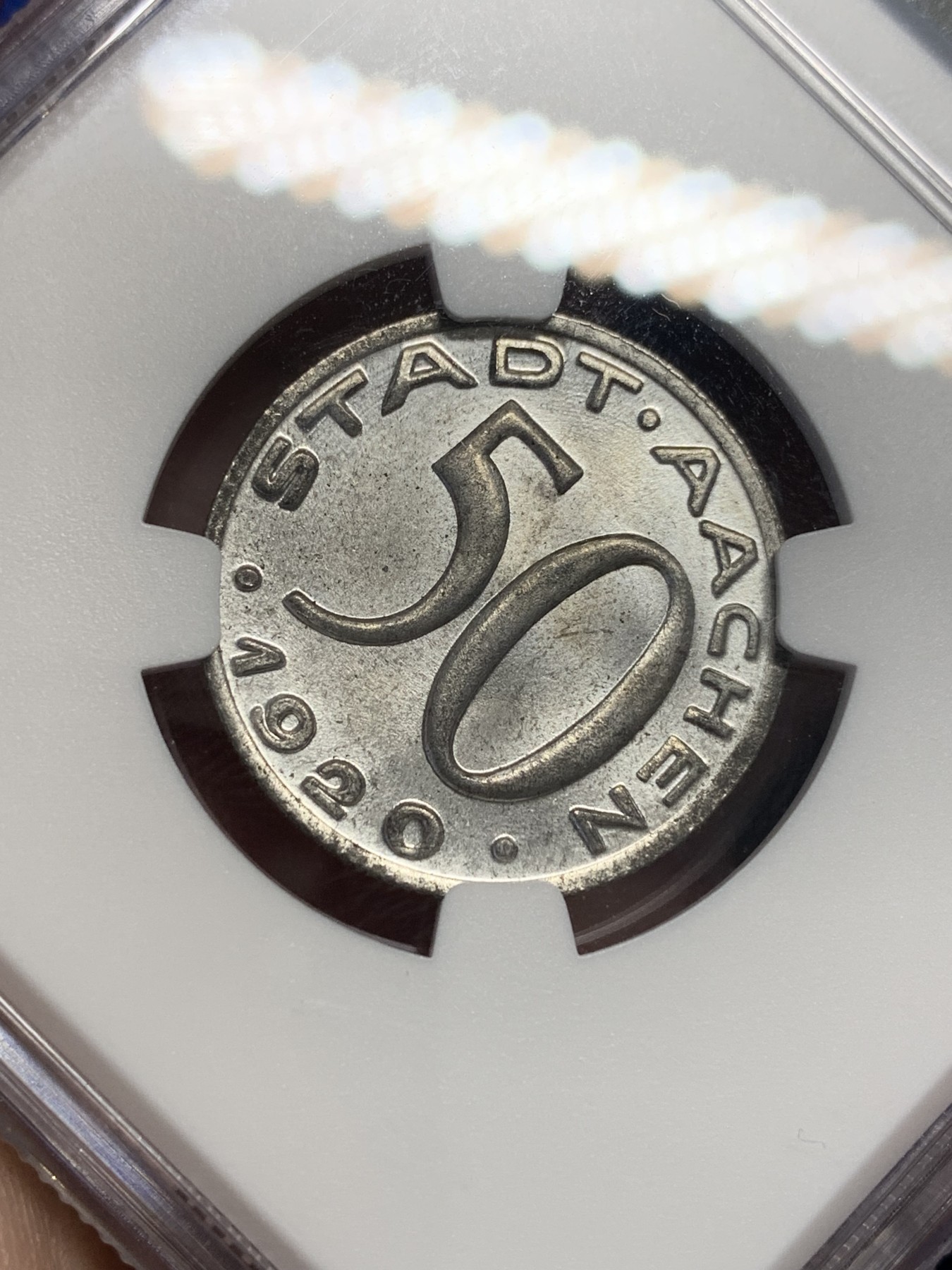 《竞宝斋》第201场-周日，周一 2场 (全场包邮) NGC MS64  1920年德国德紧亚琛鹰头50芬尼铁币 顶级品相状态 十分难得！