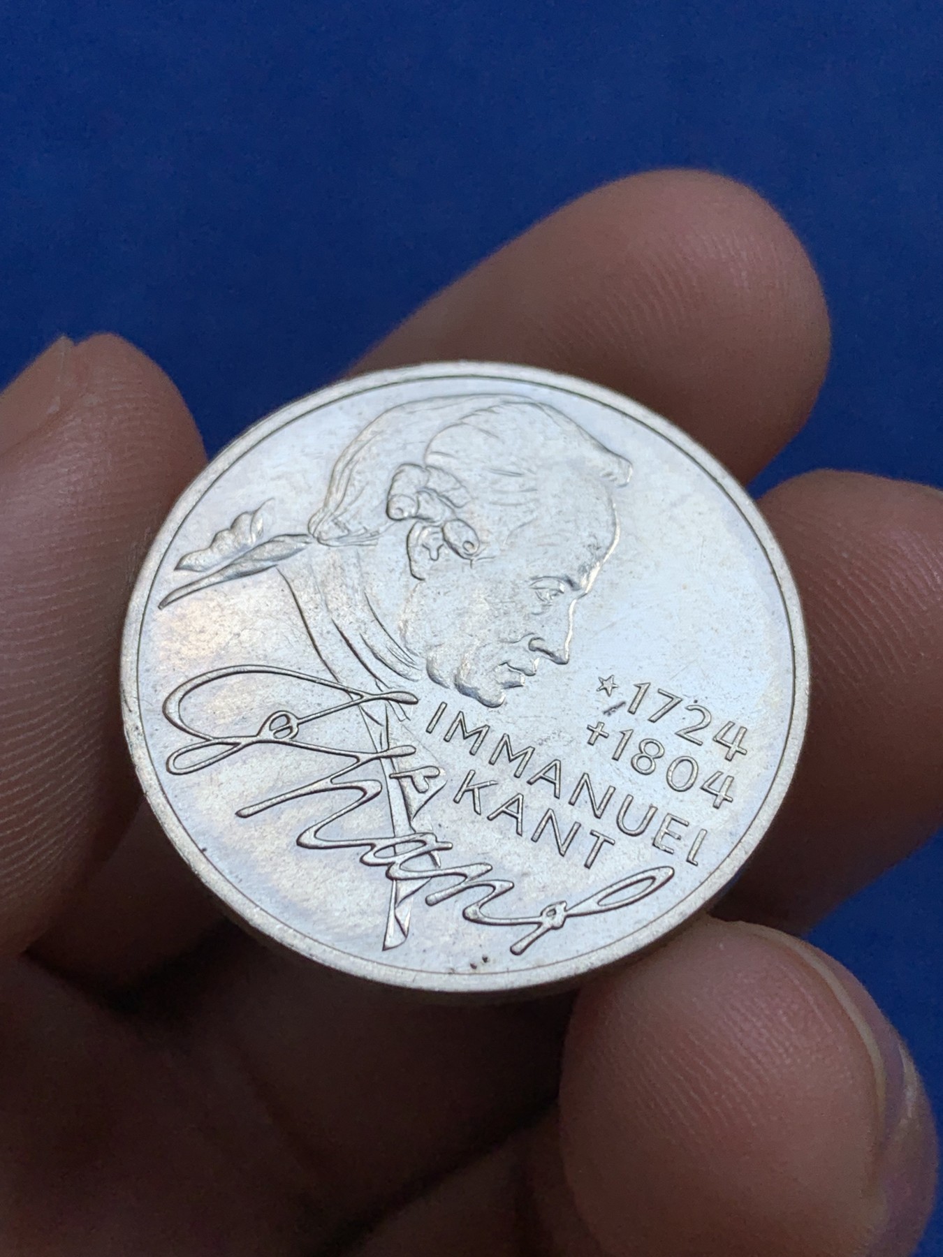 《竞宝斋》第201场-周日，周一 2场 (全场包邮) 联邦德国1974年纪念伊曼努尔 康德诞辰250周年 5马克纪念银币