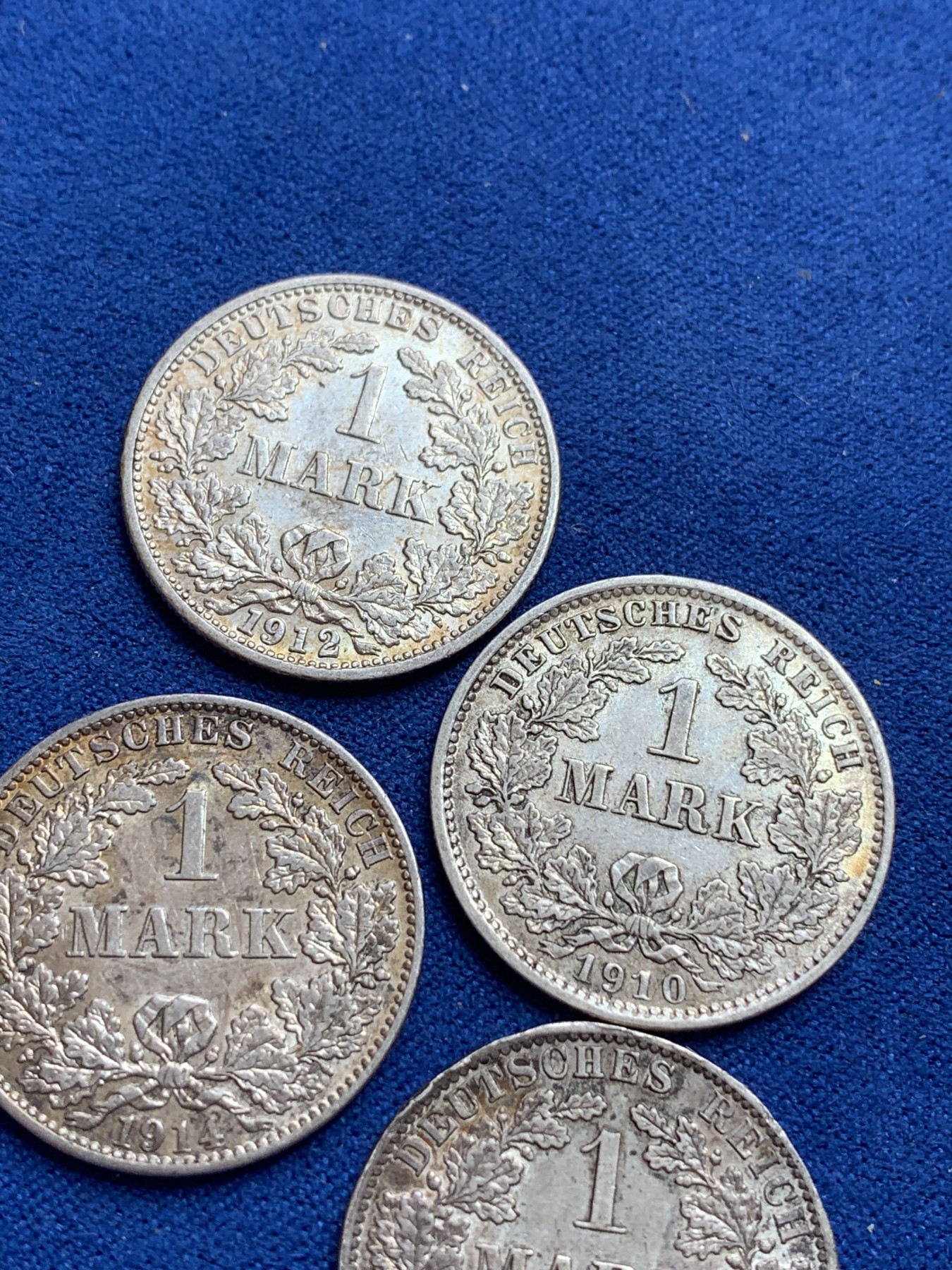 《竞宝斋》第201场-周日，周一 2场 (全场包邮) 德意志第二帝国长翅1马克银币四枚 原光好品相