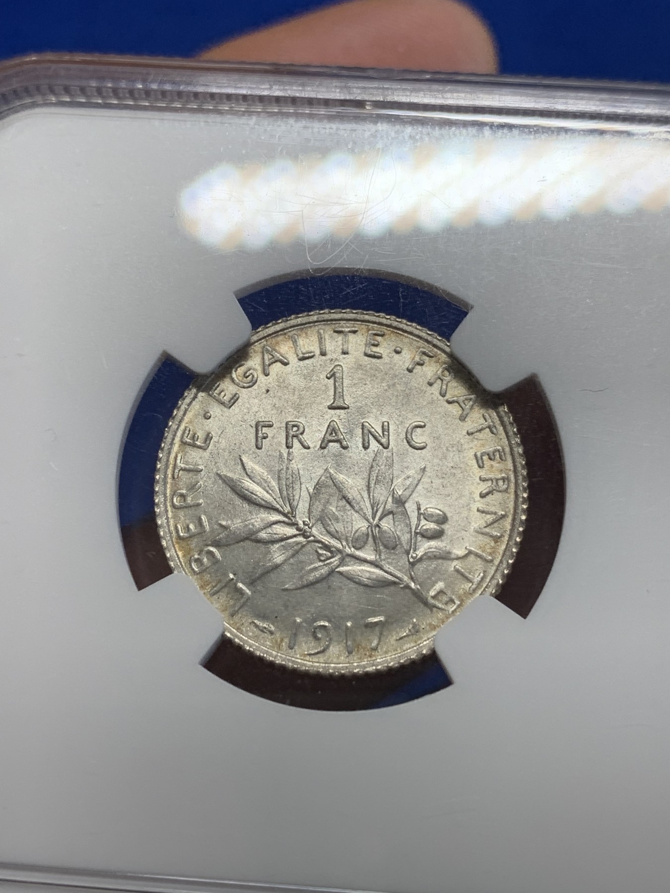 《竞宝斋》第201场-周日，周一 2场 (全场包邮) NGC-MS65 法国 1917年 1法郎 播种女神 银币 少见65高分，品相好