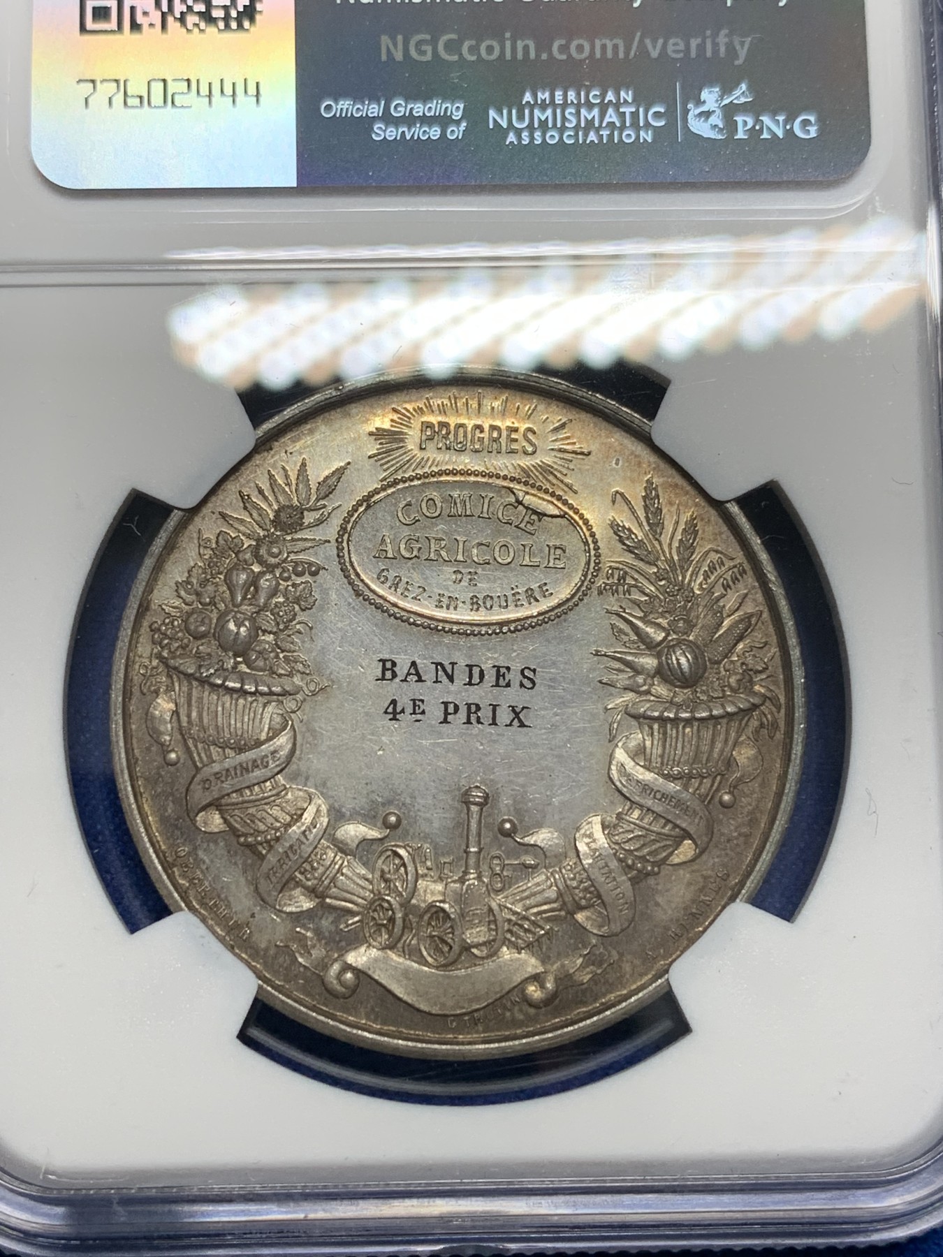 《竞宝斋》第201场-周日，周一 2场 (全场包邮) NGC MS63 法国1860-1879谷物女神银章 蜜蜂边铭 无可挑剔的底板 双面包浆