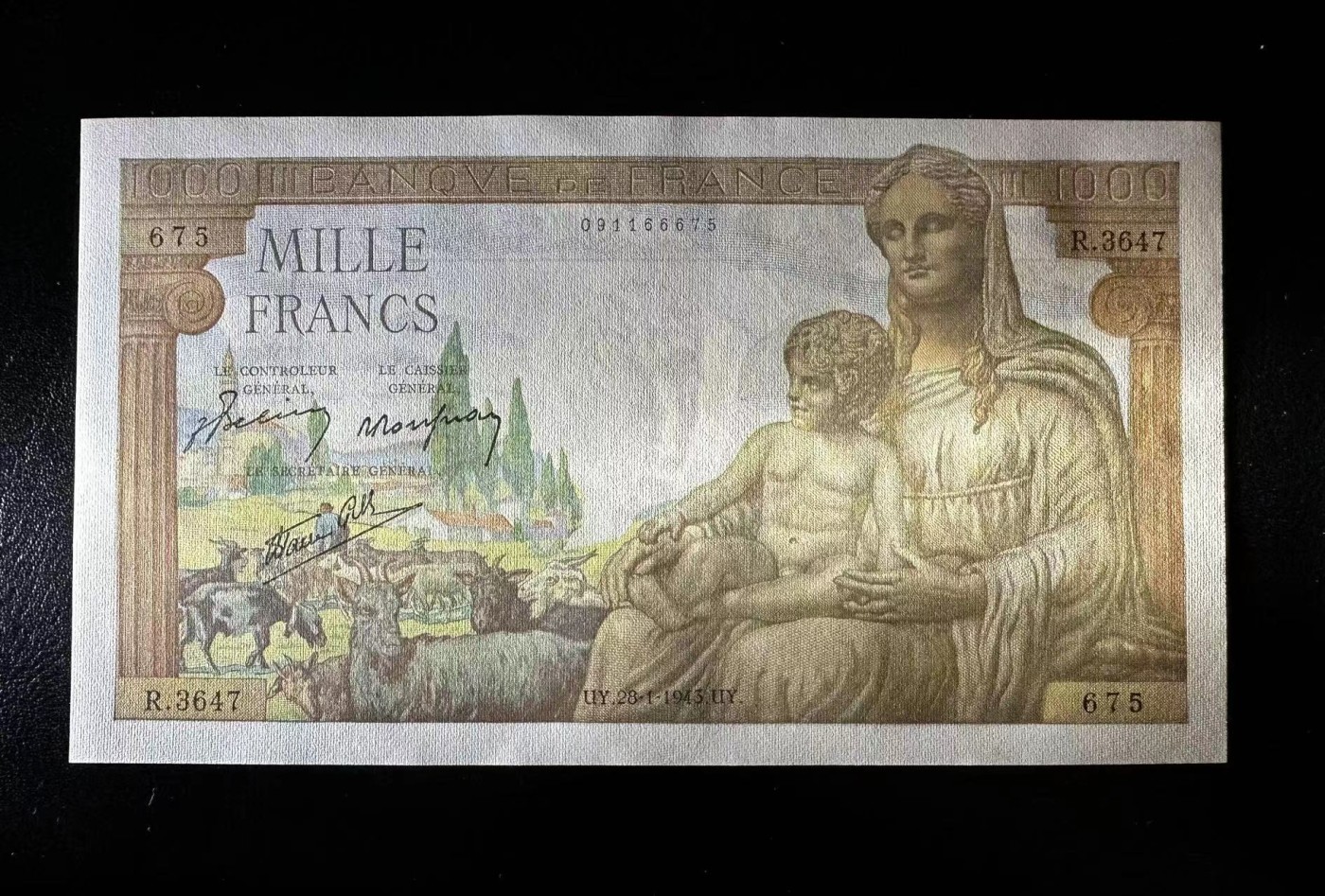 【Blue Auction】✨世界纸币精拍第375期【精】 法国 1943年1000法郎 UNC-