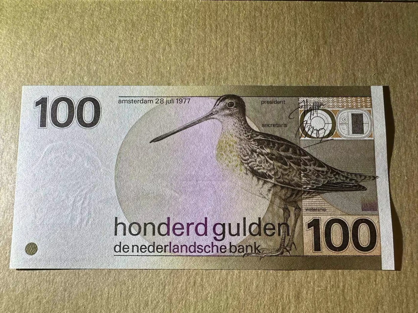 【Blue Auction】✨世界纸币精拍第375期【精】 荷兰 1977年100盾 水鸟 全新UNC