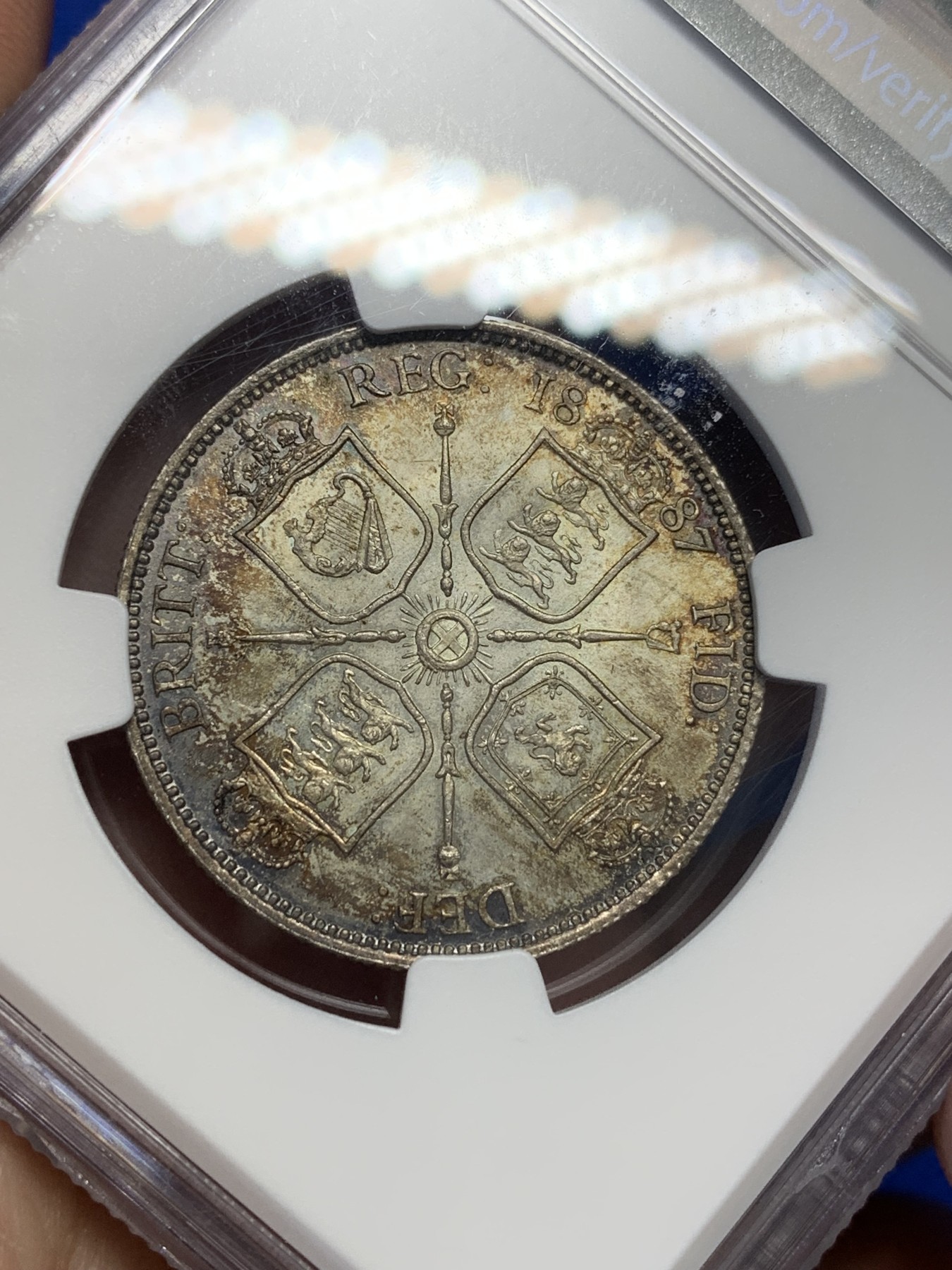 《竞宝斋》第201场-周日，周一 2场 (全场包邮) NGC MS63 英国1887年 维多利亚 弗洛林 2先令 BU状态