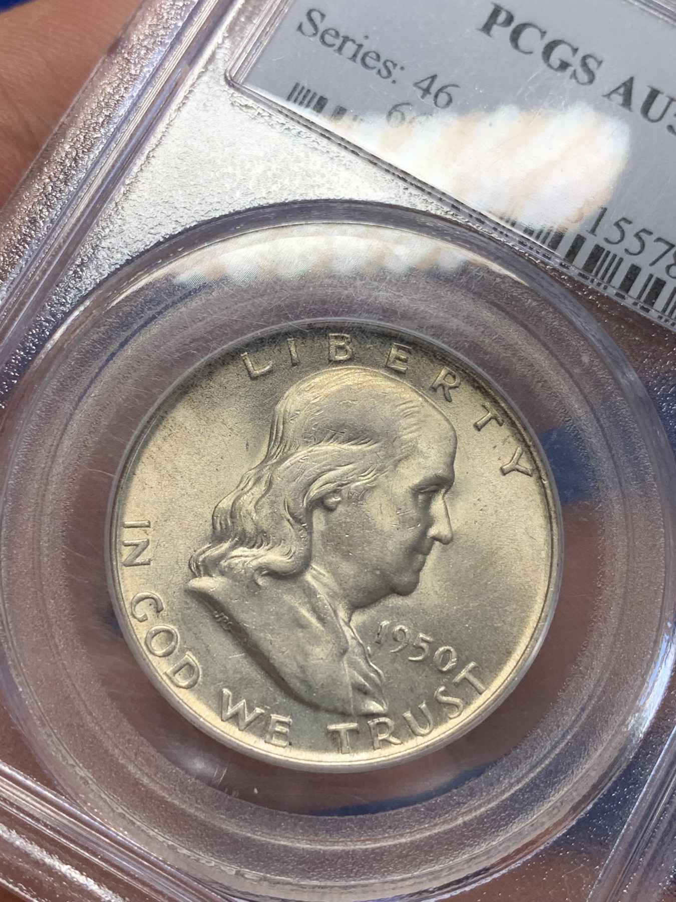 《竞宝斋》第201场-周日，周一 2场 (全场包邮) PCGS AU55 美国1950年富兰克林 50美分/半美元银币 少见