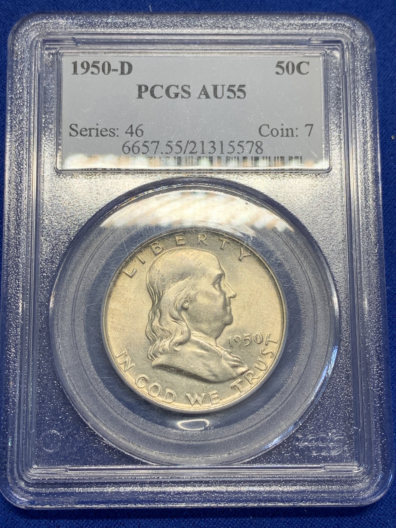 《竞宝斋》第201场-周日，周一 2场 (全场包邮) PCGS AU55 美国1950年富兰克林 50美分/半美元银币 少见