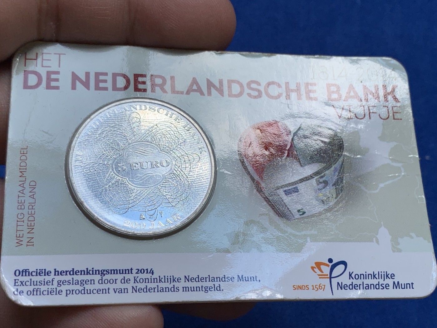 《竞宝斋》第201场-周日，周一 2场 (全场包邮) 荷兰5欧元镀银纪念卡币2枚 面值10欧元，卡有开裂