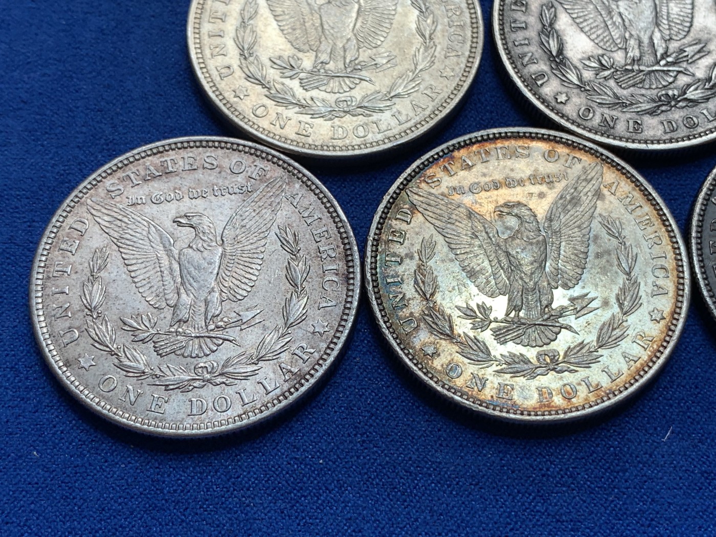 《竞宝斋》第201场-周日，周一 2场 (全场包邮) 5枚一组 美国 摩根银元 1880+1881+1882+1921两枚