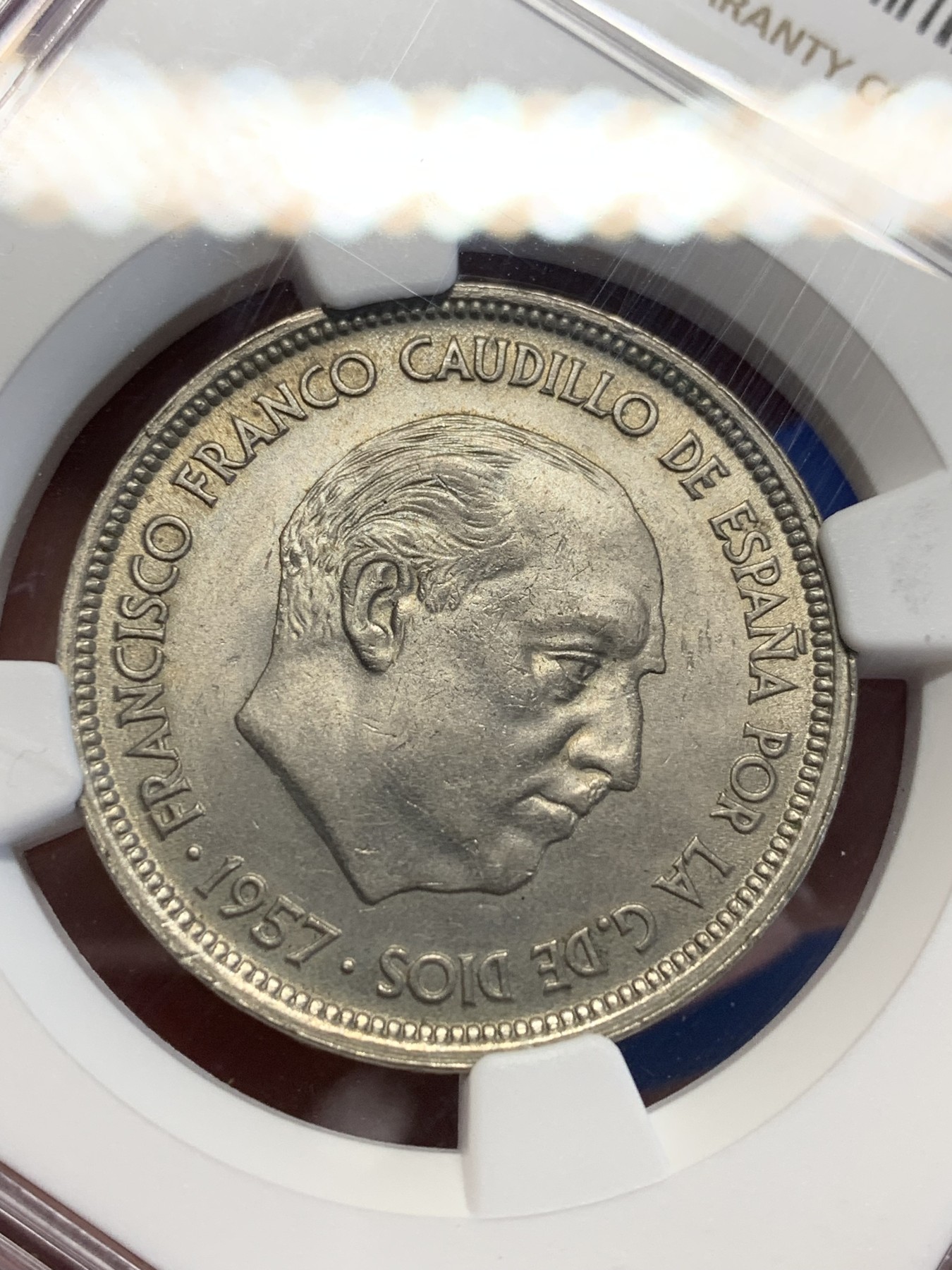 《竞宝斋》第201场-周日，周一 2场 (全场包邮) NGC MS63 西班牙 1957(58) 独裁者 50比塞塔 