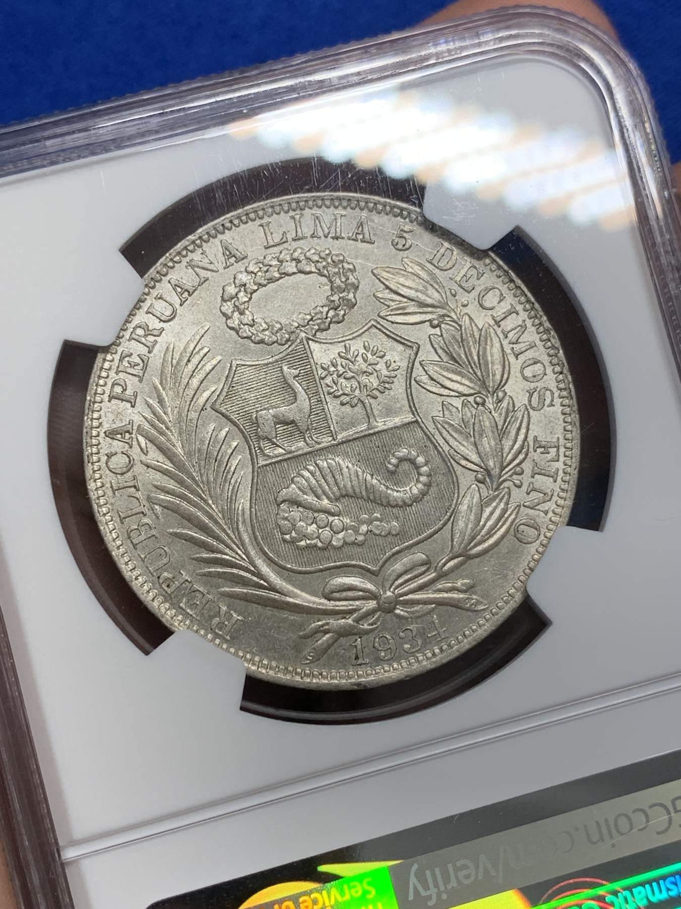 《竞宝斋》第201场-周日，周一 2场 (全场包邮) NGC  MS62   1934 秘鲁1比索银币 南美洲主币 个人感觉低评了