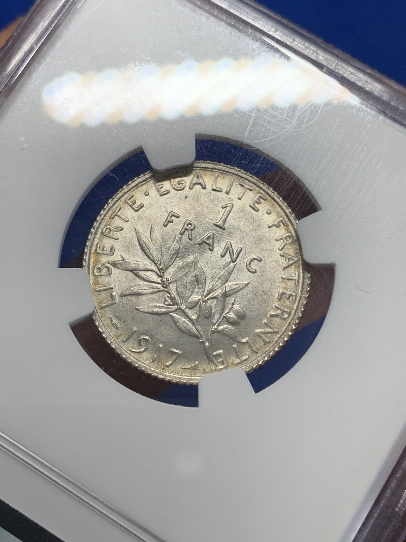 《竞宝斋》第201场-周日，周一 2场 (全场包邮) NGC-MS65 法国 1917年 1法郎 播种女神 银币 少见65高分，品相好