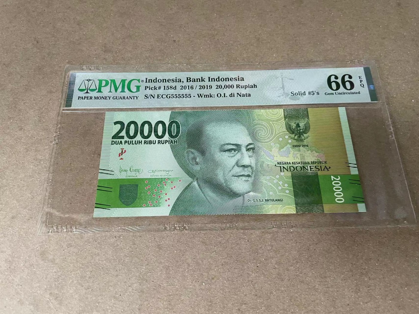 【Blue Auction】✨世界纸币精拍第375期【精】 【全同5】印尼 2016年20000卢比 PMG66EPQ 