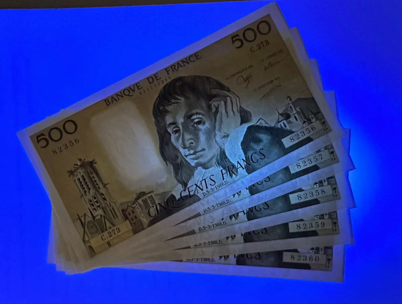 【Blue Auction】✨世界纸币精拍第375期【精】 【一组5张连号】法国 1988年500法郎 全新UNC