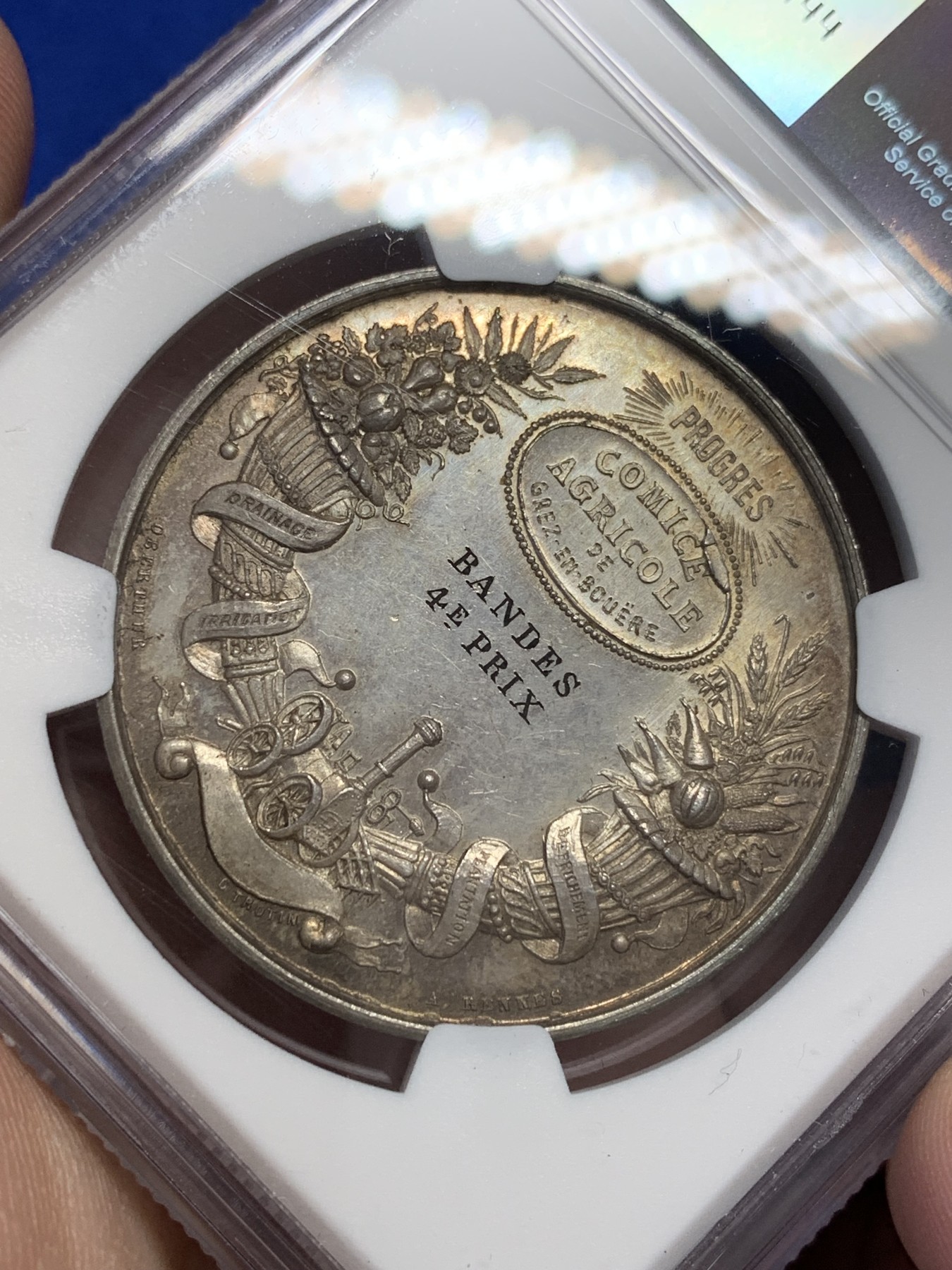 《竞宝斋》第201场-周日，周一 2场 (全场包邮) NGC MS63 法国1860-1879谷物女神银章 蜜蜂边铭 无可挑剔的底板 双面包浆