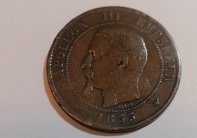 老钱儿钱币徽章拍卖第一场 - 法国1855年拿破仑三世大铜币（30mm）