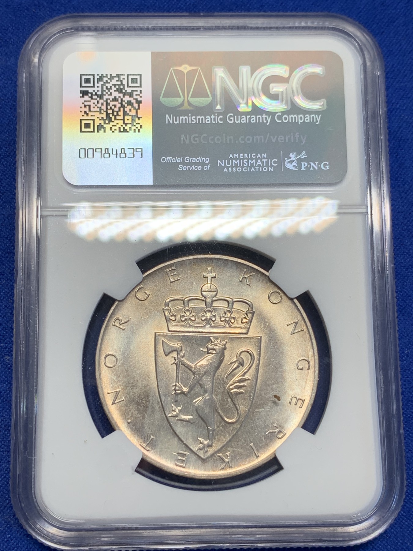 《竞宝斋》第201场-周日，周一 2场 (全场包邮) NGC-MS64 挪威1964年宪法百年10克朗银币 高分好状态