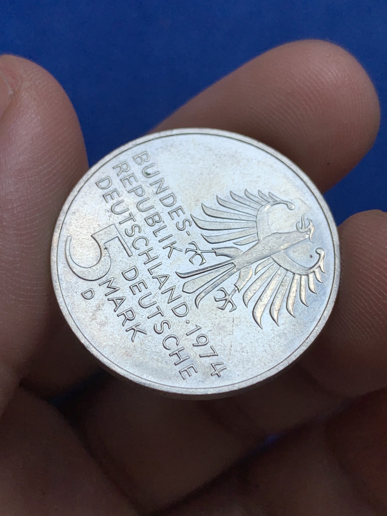 《竞宝斋》第201场-周日，周一 2场 (全场包邮) 联邦德国1974年纪念伊曼努尔 康德诞辰250周年 5马克纪念银币