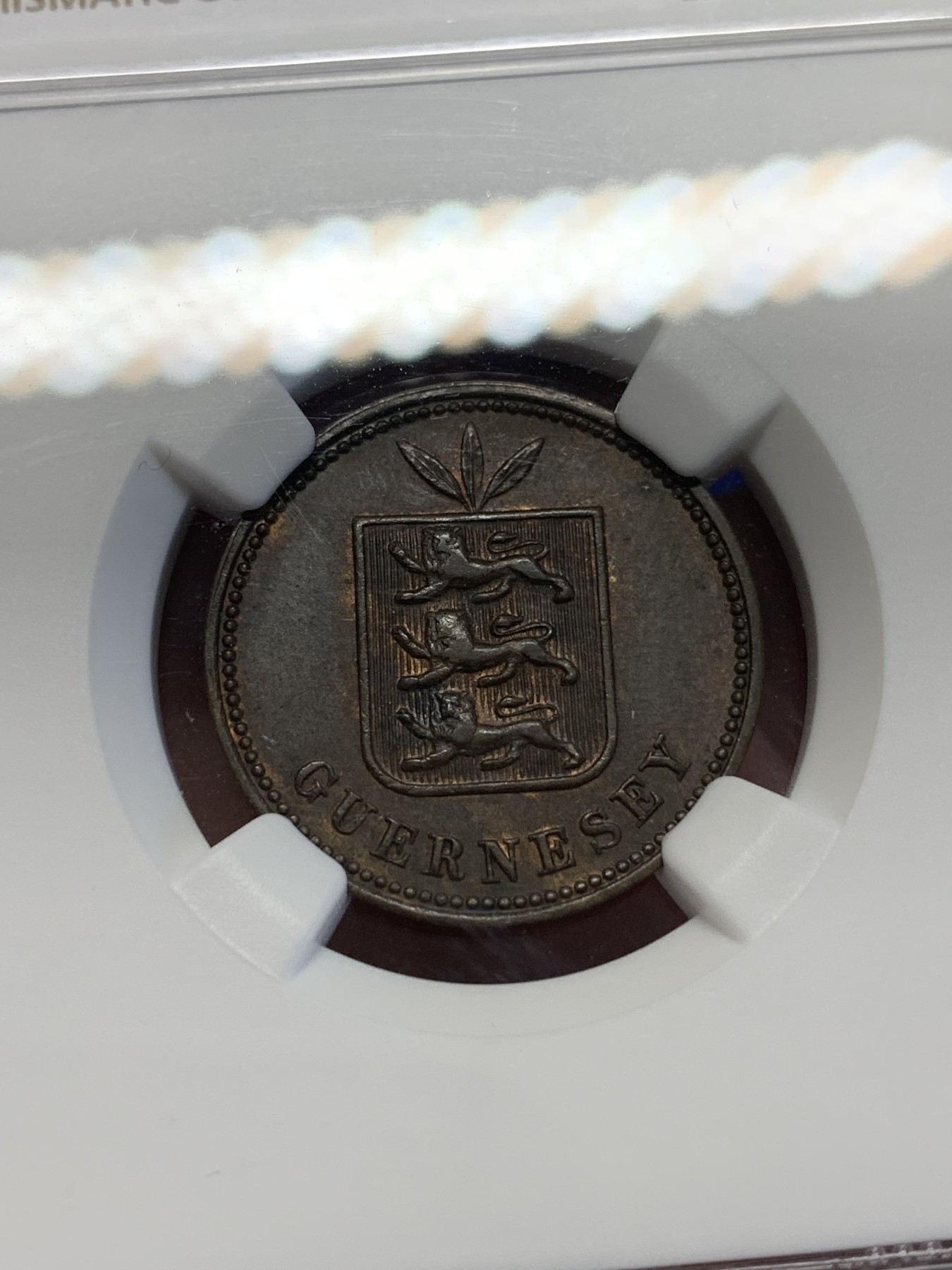 《竞宝斋》第201场-周日，周一 2场 (全场包邮) NGC-62BN 1911年根西乔治五世2D铜币，品相精美