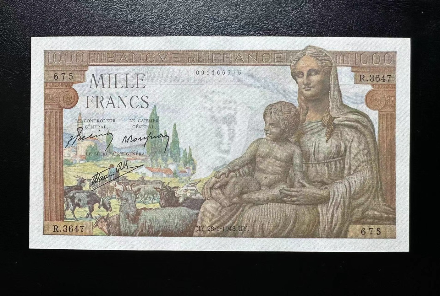 【Blue Auction】✨世界纸币精拍第375期【精】 法国 1943年1000法郎 UNC-