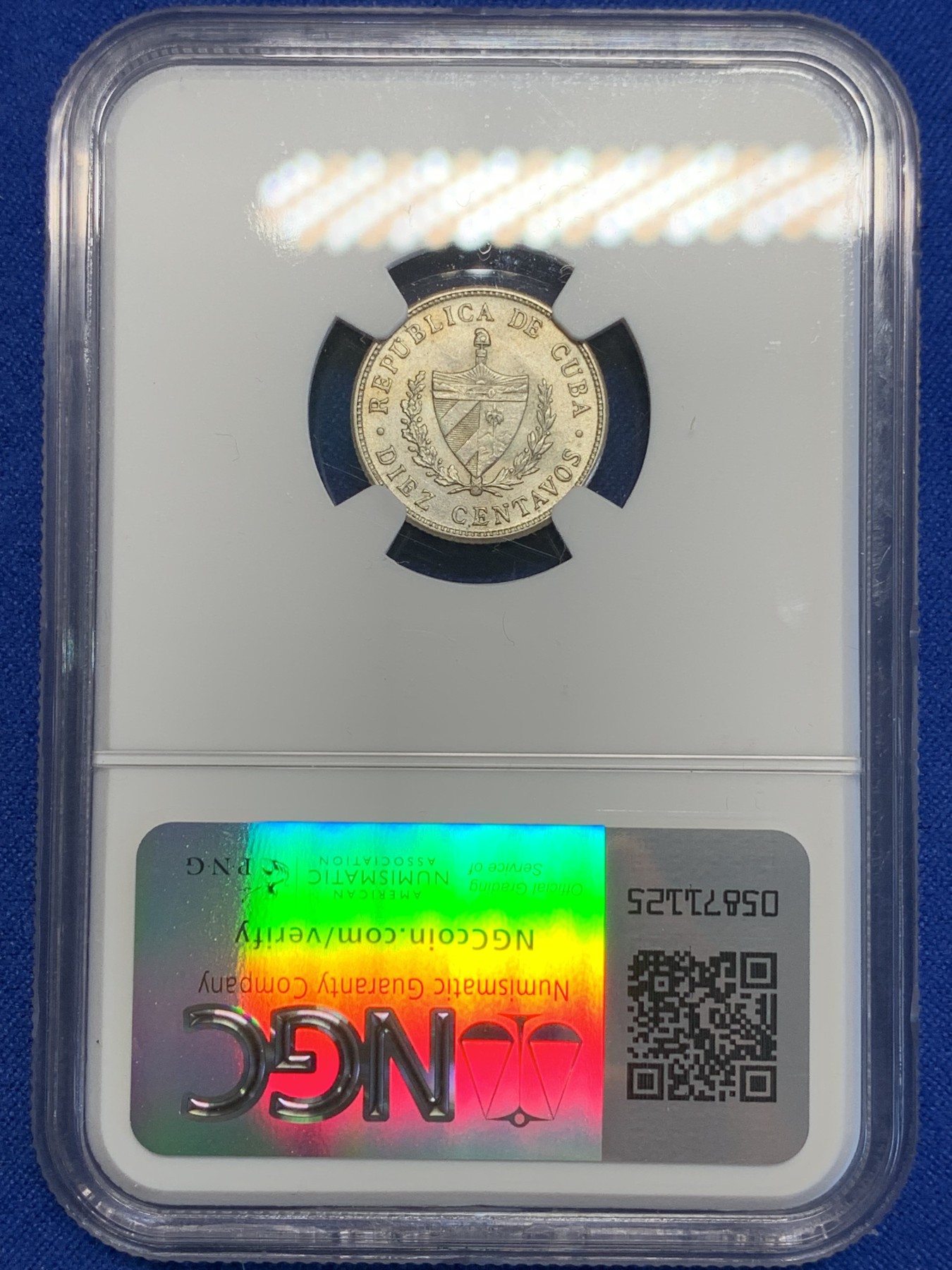 《竞宝斋》第201场-周日，周一 2场 (全场包邮) NGC MS63 古巴 1949年 五星 10分银币 状态好