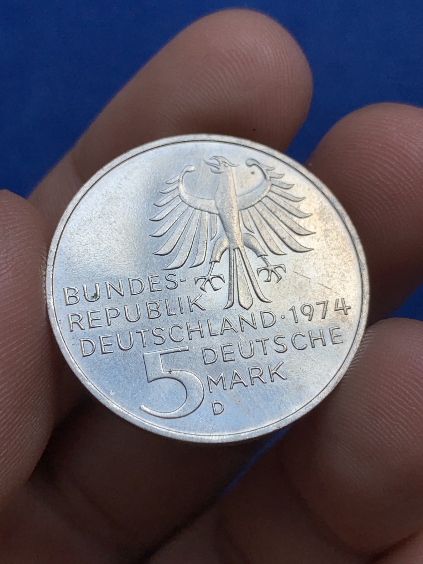 《竞宝斋》第201场-周日，周一 2场 (全场包邮) 联邦德国1974年纪念伊曼努尔 康德诞辰250周年 5马克纪念银币