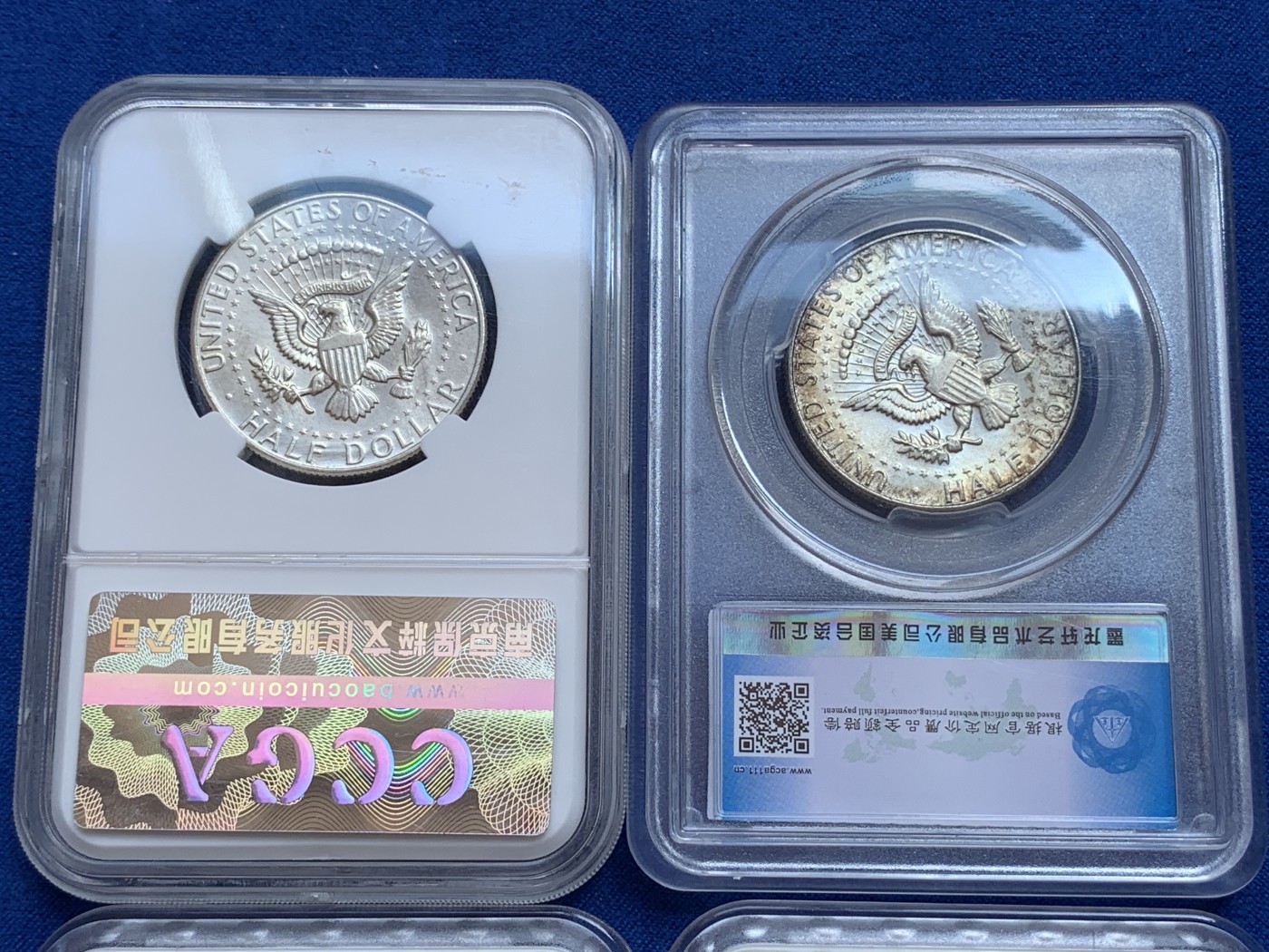 《竞宝斋》第201场-周日，周一 2场 (全场包邮) 4枚一组 国评1966-1967年美国肯尼迪50美分低银版，支持砸盒复检保真，当裸币卖