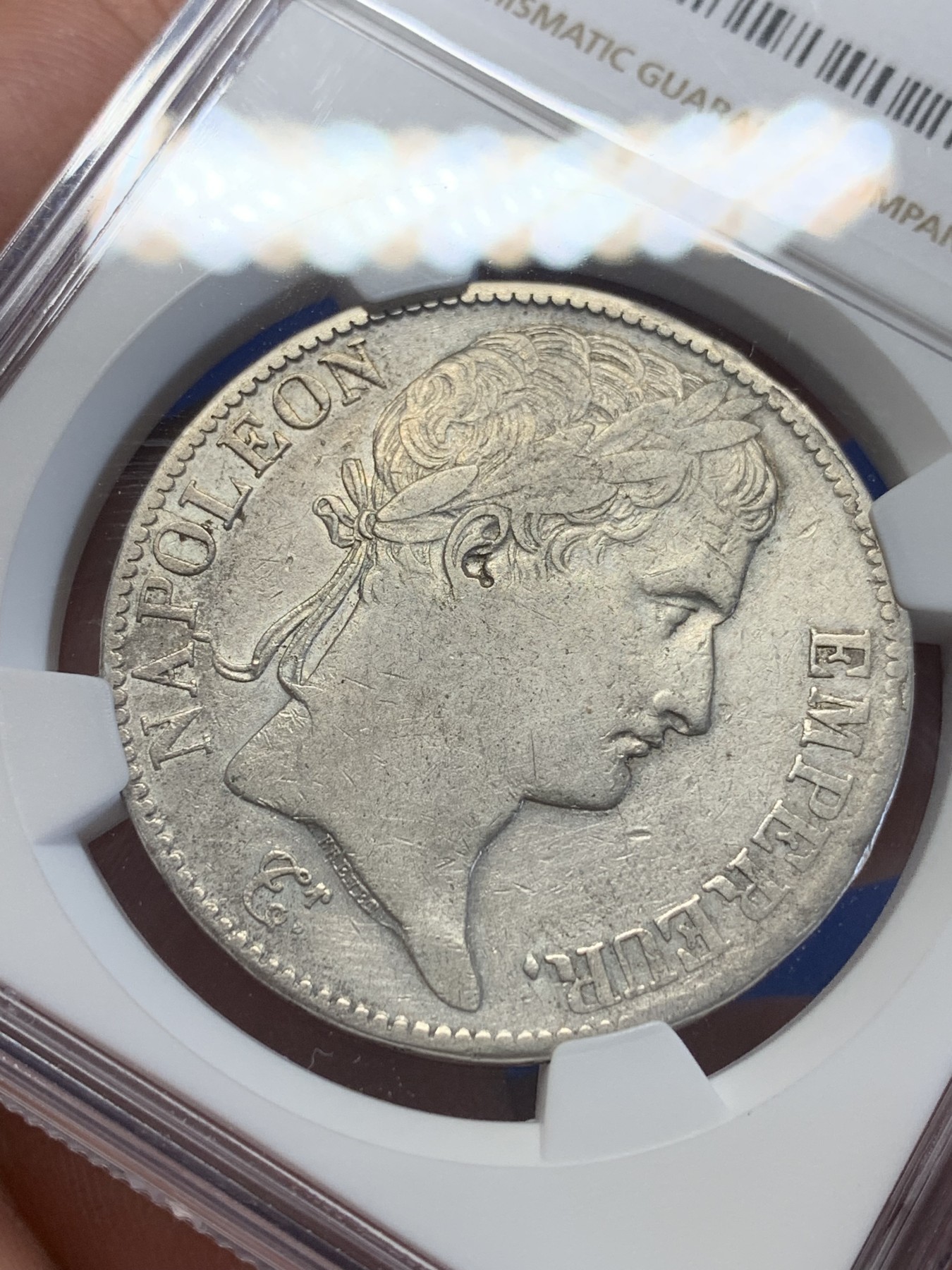 《竞宝斋》第201场-周日，周一 2场 (全场包邮) NGC VF 法国 1813B厂 金叶桂冠 拿破仑 5法郎银币 少见厂别和年份