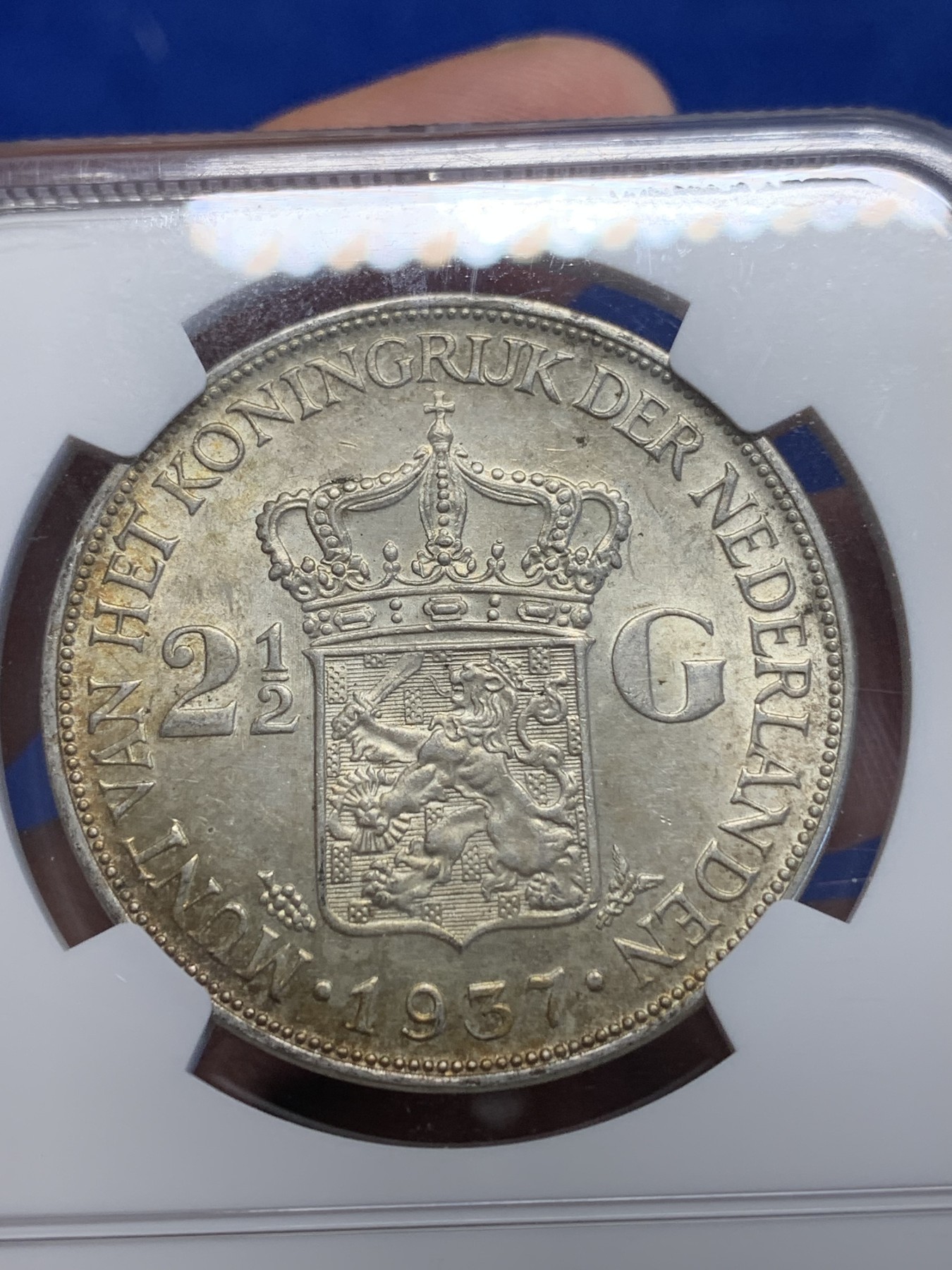 《竞宝斋》第201场-周日，周一 2场 (全场包邮) NGC-MS62 荷兰1937年威廉明娜2.5盾银币