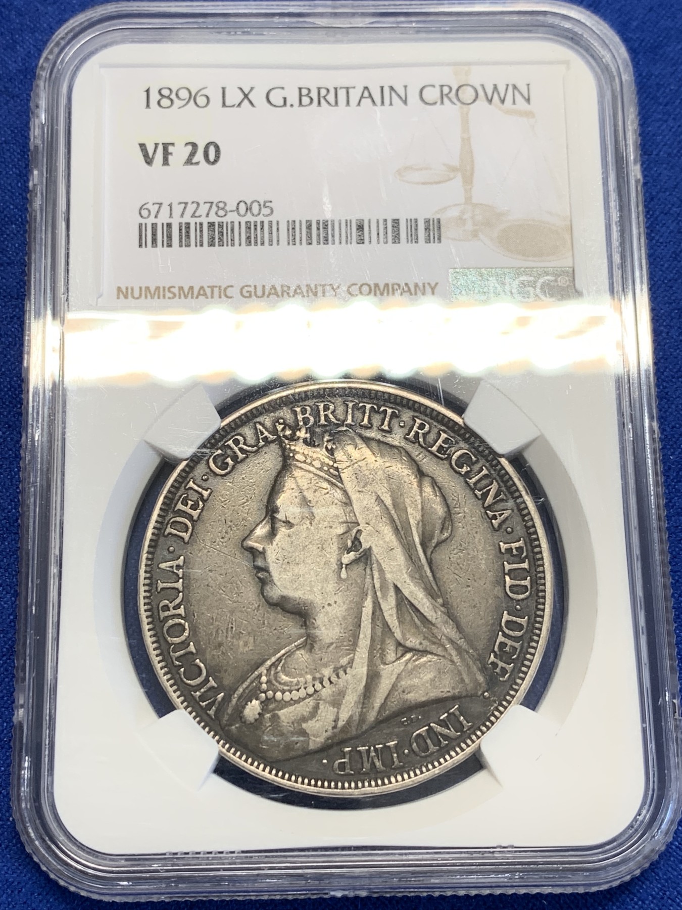 《竞宝斋》第201场-周日，周一 2场 (全场包邮) NGC- VF20 英国1896年披纱马剑银币 低评，传世包浆 ，品相好于一般通货。