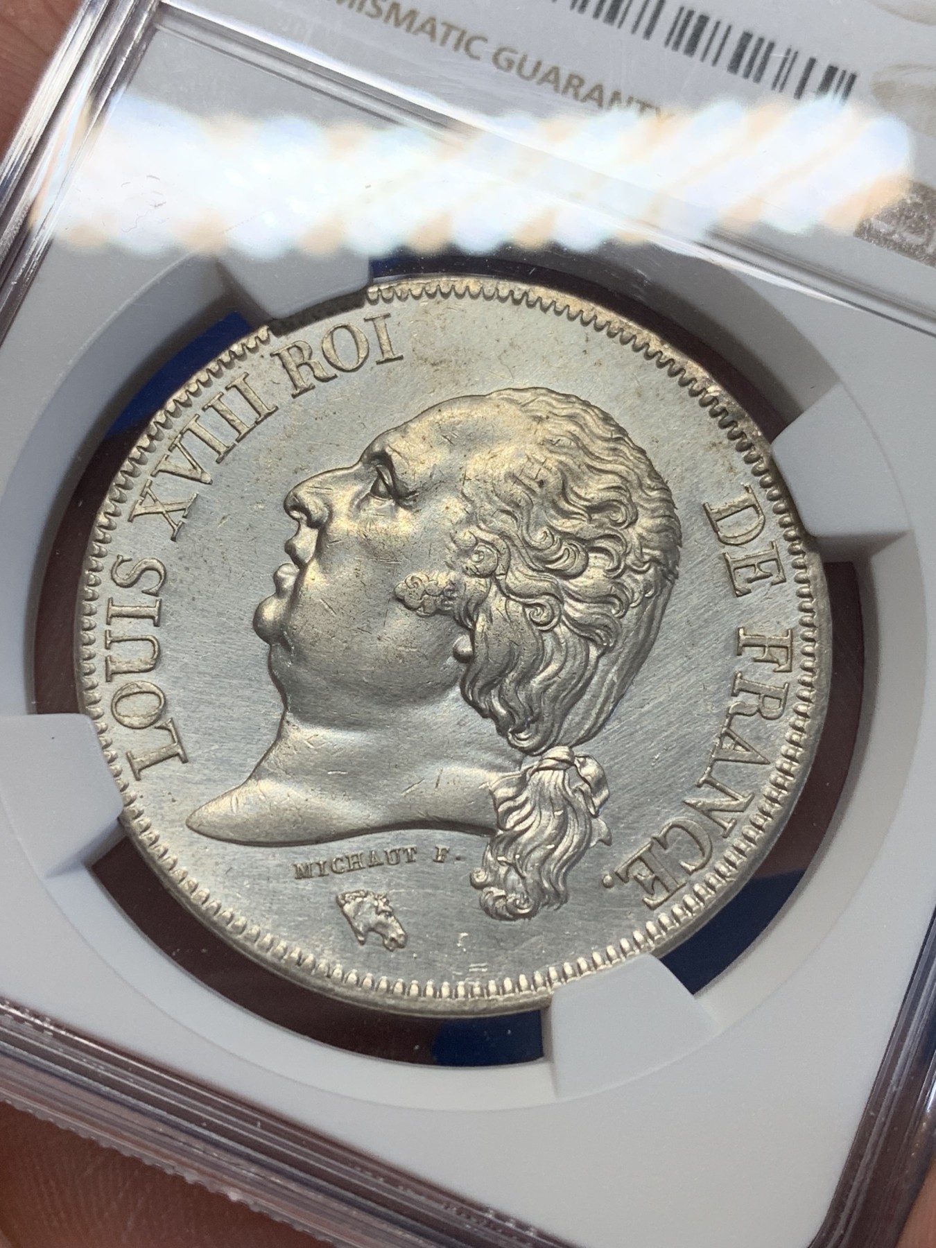 《竞宝斋》第201场-周日，周一 2场 (全场包邮) NGC UNCD 法国 1824年路易十八5法郎银币 底板干净品佳