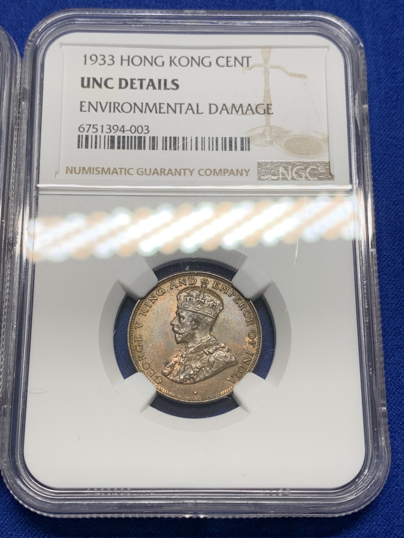 《竞宝斋》第201场-周日，周一 2场 (全场包邮) NGC-UNC乔五1933年英属香港一仙铜币2枚