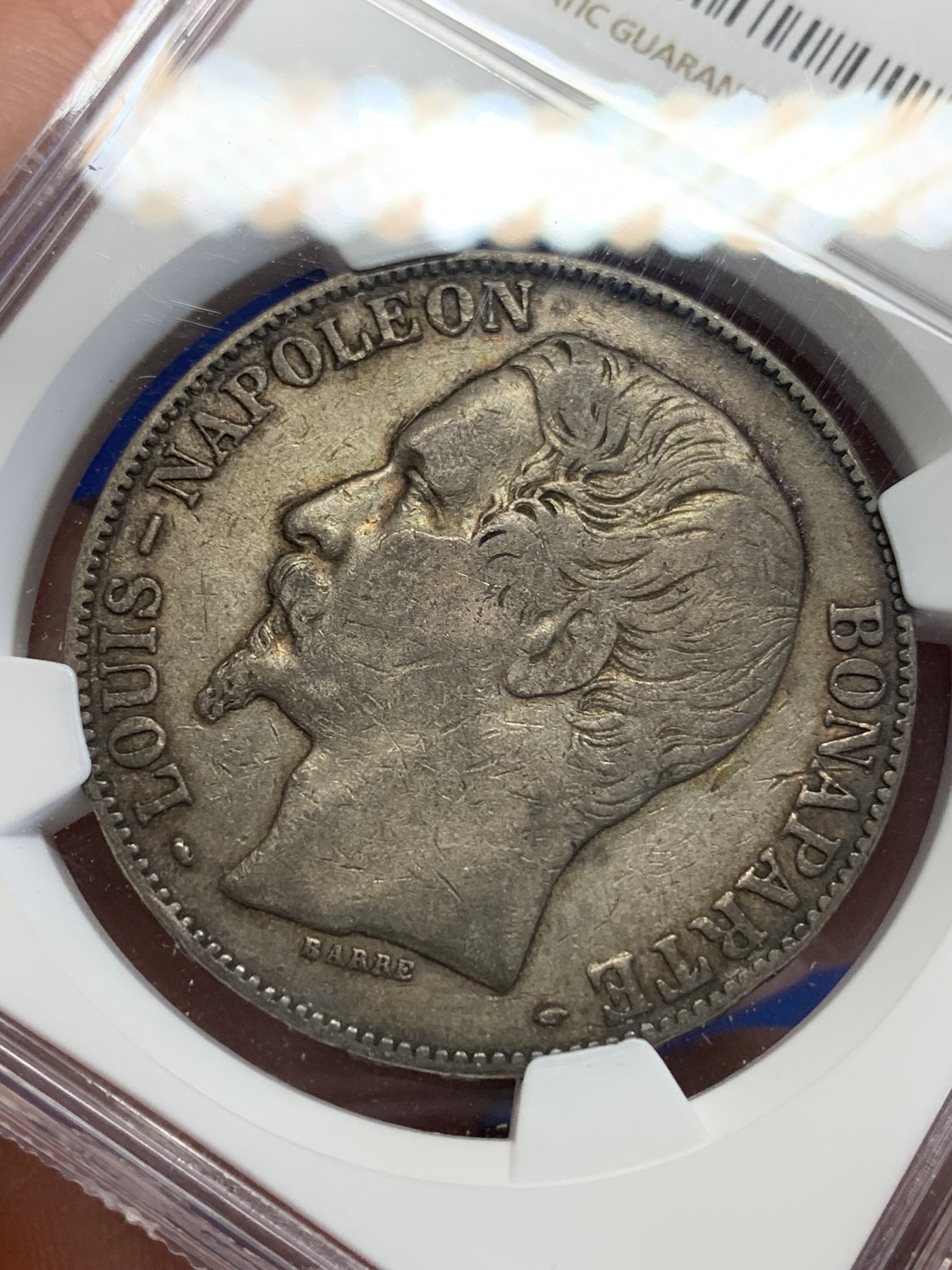 《竞宝斋》第201场-周日，周一 2场 (全场包邮) NGC-VF35 法国1852年拿破仑5法郎银币，小头版本，低评了