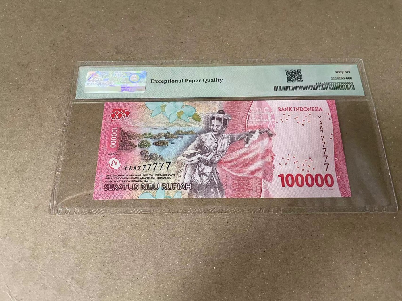 【Blue Auction】✨世界纸币精拍第375期【精】 【全同7】印尼 2022年100000卢比  PMG66EPQ 