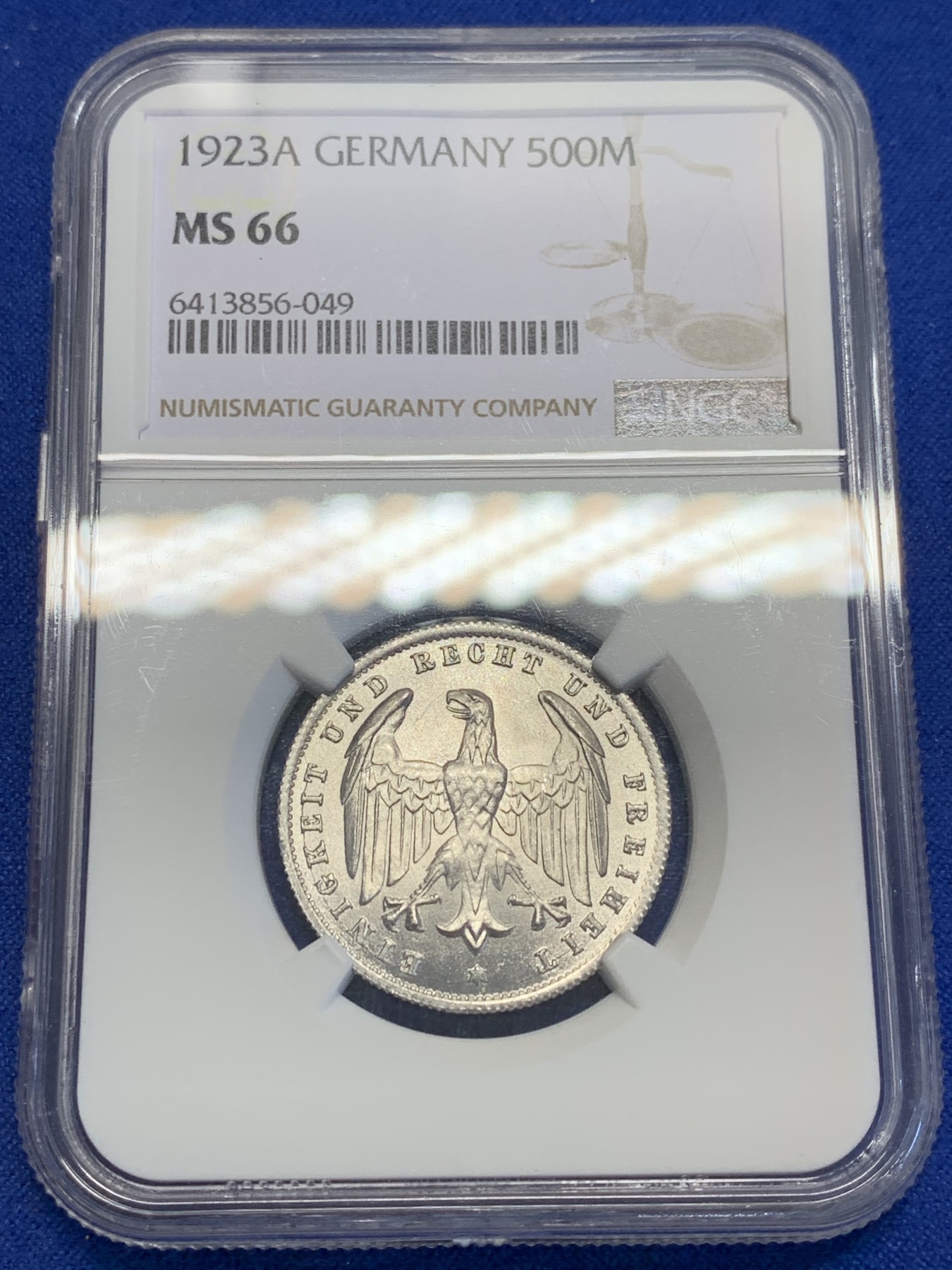 《竞宝斋》第201场-周日，周一 2场 (全场包邮) NGC-MS66 德国魏玛共和国 1923年A厂 500马克 铝币 高分好品