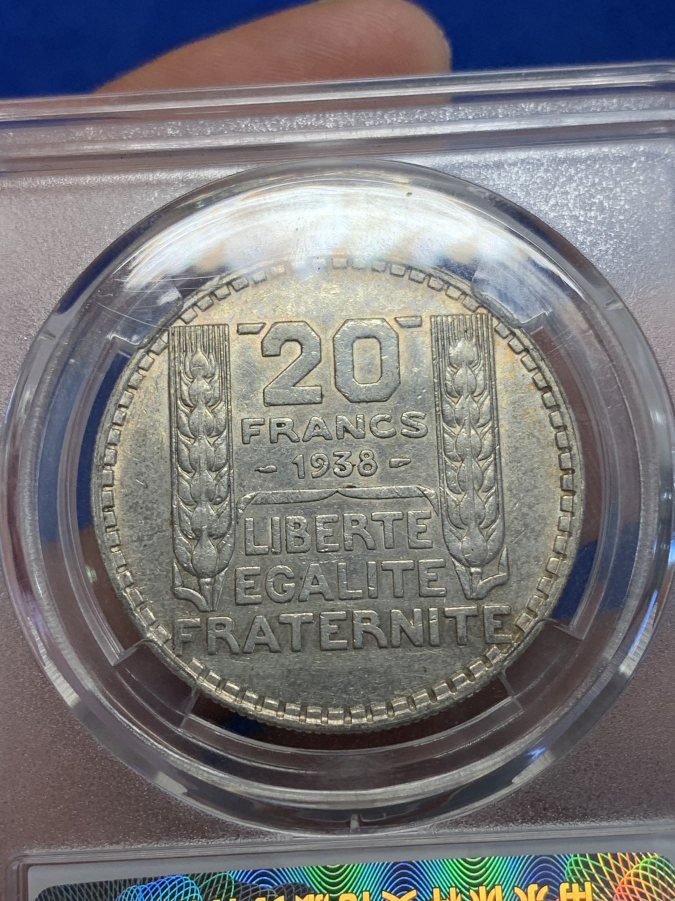 《竞宝斋》第201场-周日，周一 2场 (全场包邮) 保粹MS61 法国1938年谷物女神20法郎银币