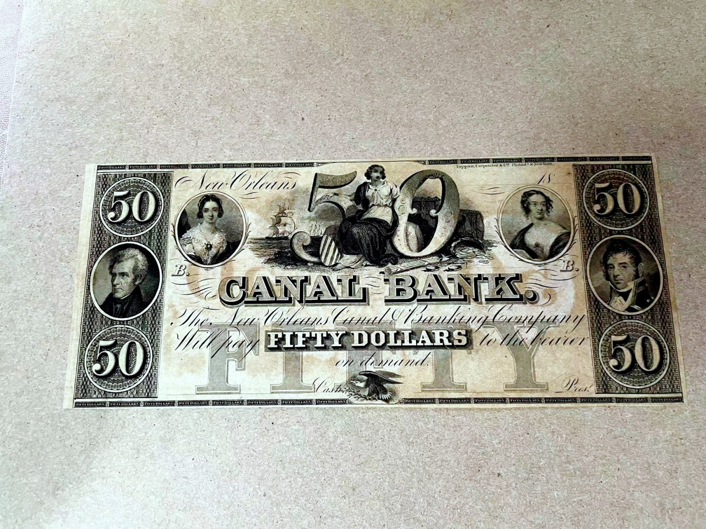 【Blue Auction】✨世界纸币精拍第375期【精】 美国 新奥尔良 18XX年代50美金 少见品种 双面设计大票幅精美 UNC品相 原汁原味 