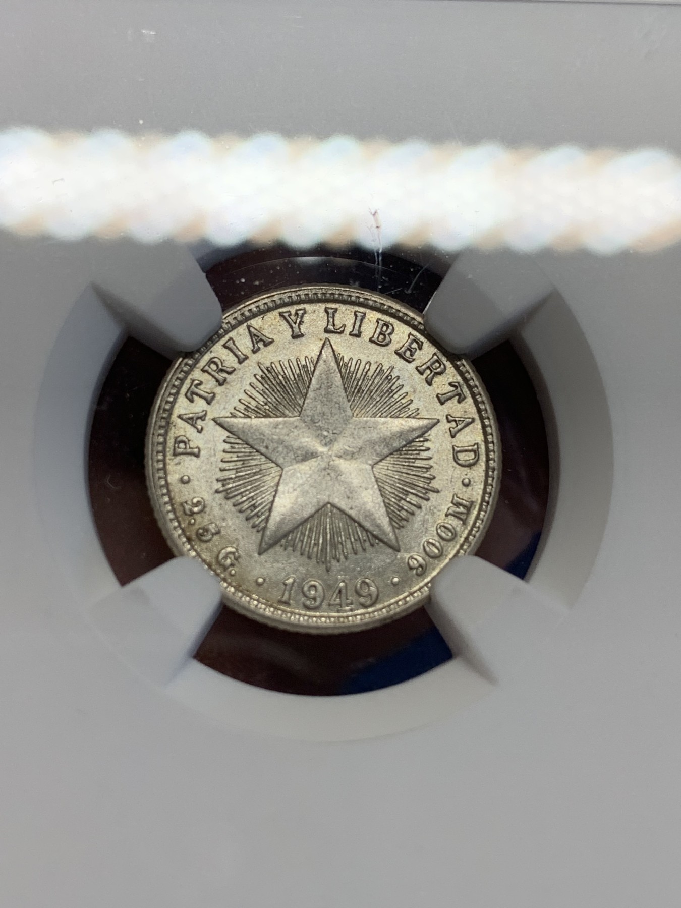 《竞宝斋》第201场-周日，周一 2场 (全场包邮) NGC MS63 古巴 1949年 五星 10分银币 状态好