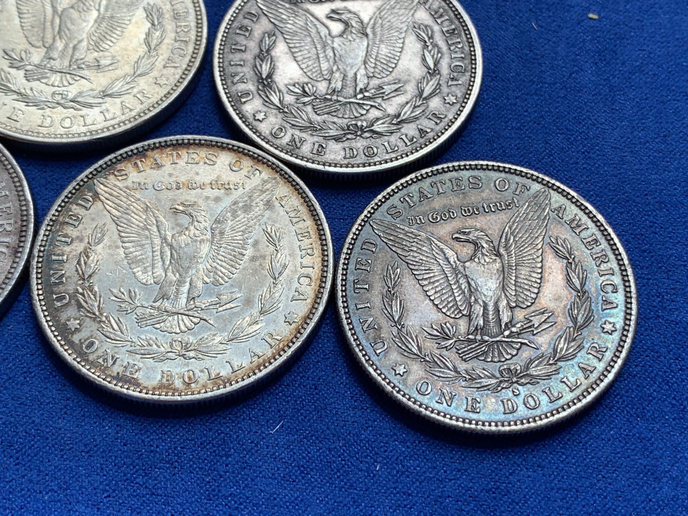 《竞宝斋》第201场-周日，周一 2场 (全场包邮) 5枚一组 美国 摩根银元 1880+1881+1882+1921两枚