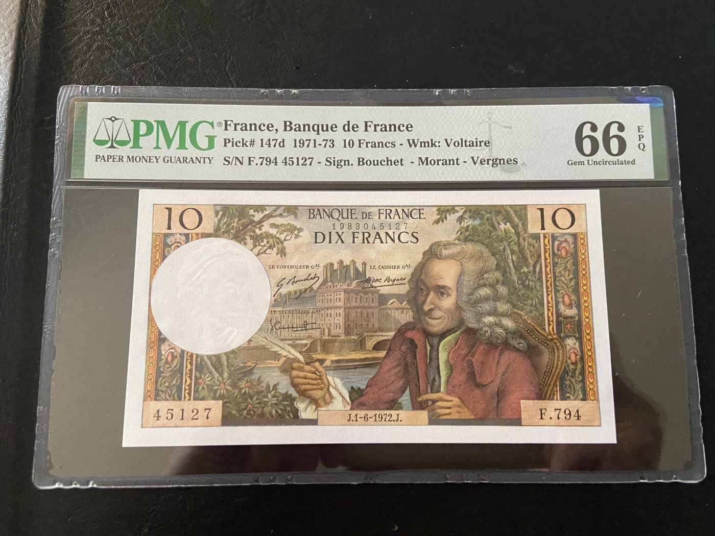 【Blue Auction】✨世界纸币精拍第375期【精】 法国 1972年10法郎 伏尔泰 PMG66EPQ 