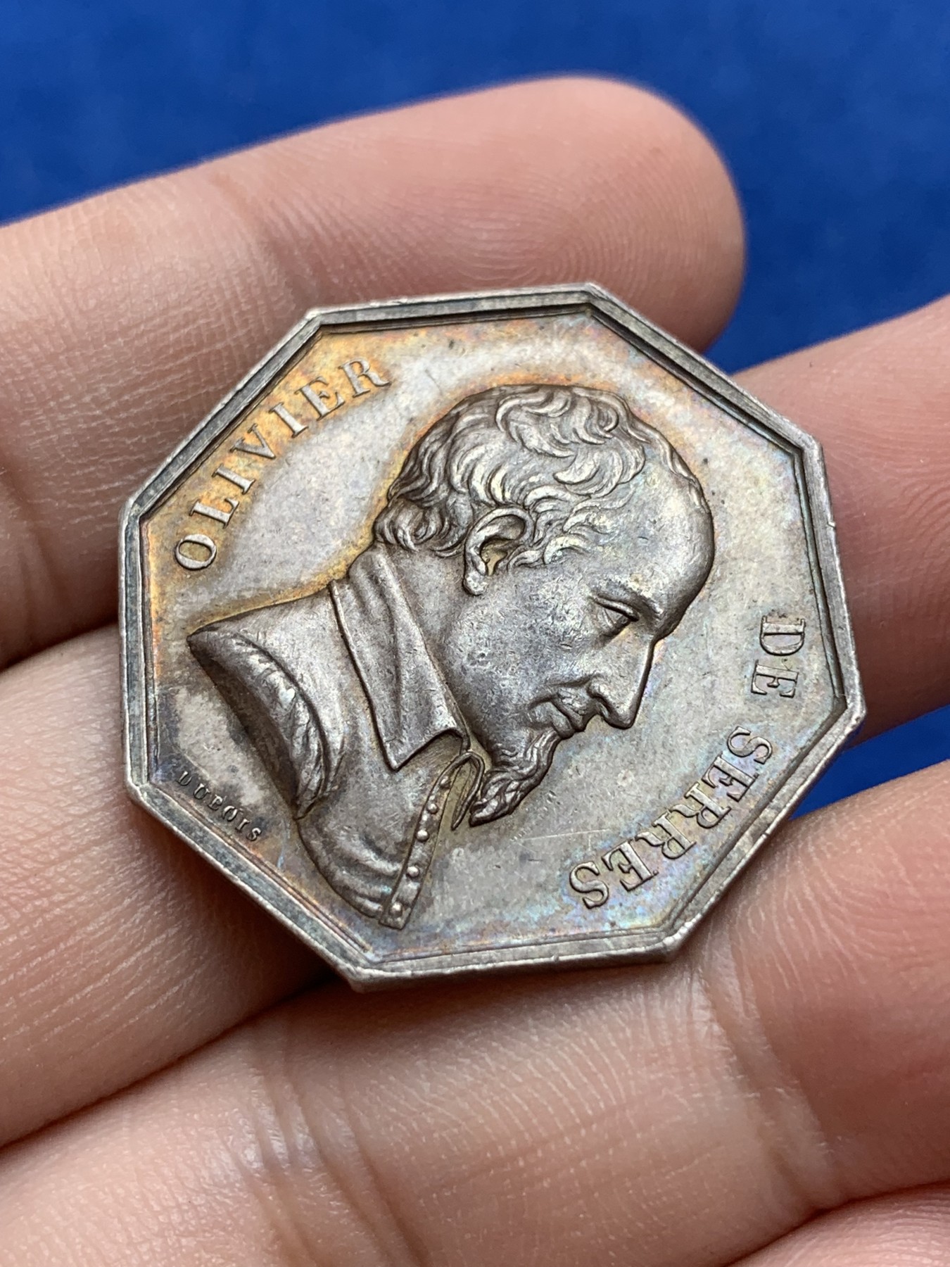 《竞宝斋》第201场-周日，周一 2场 (全场包邮) 法国1825年 图卢兹农业 奥利维尔 银JETON 非常稀少的品质 五彩包浆