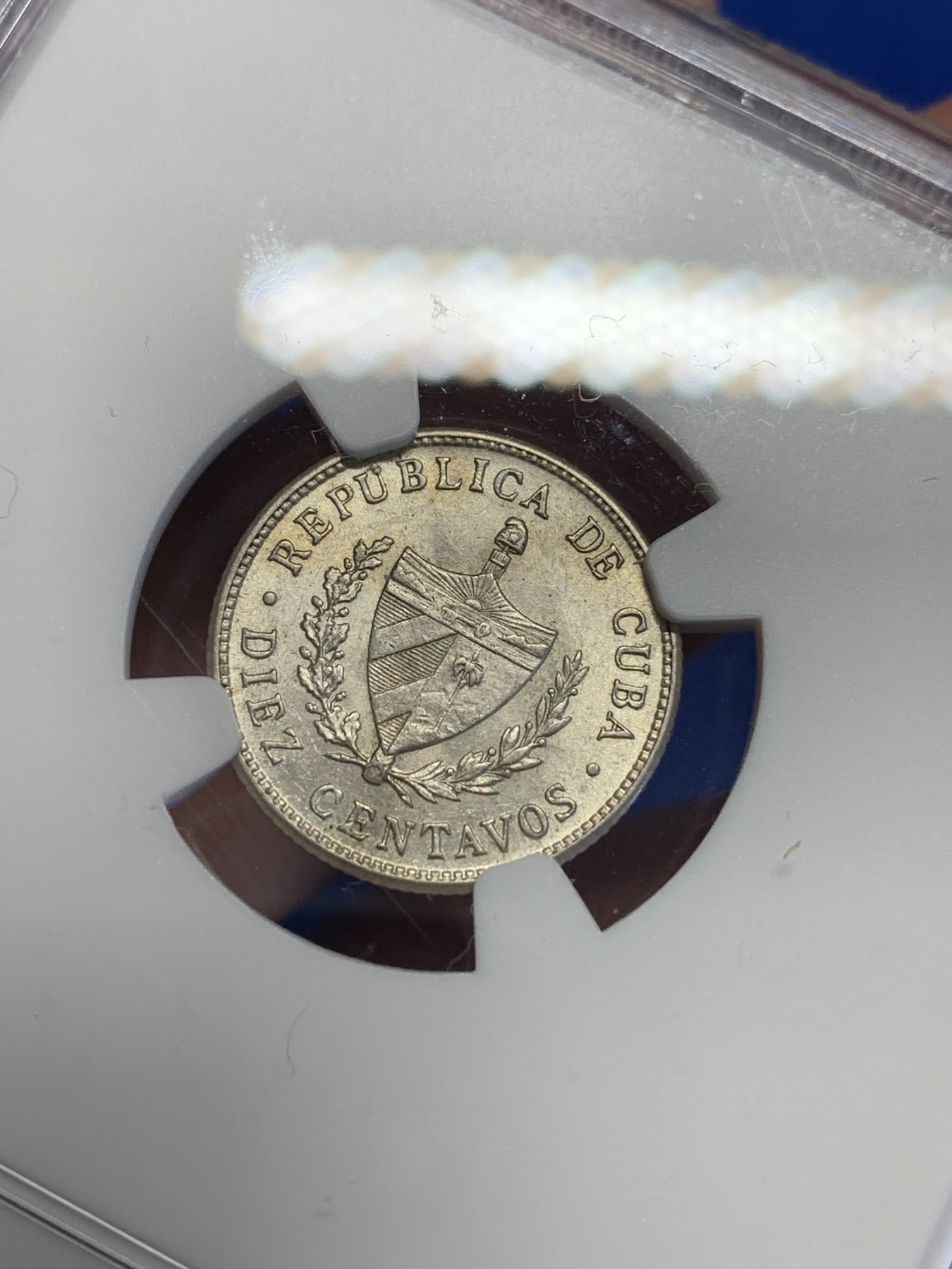 《竞宝斋》第201场-周日，周一 2场 (全场包邮) NGC MS63 古巴 1949年 五星 10分银币 状态好