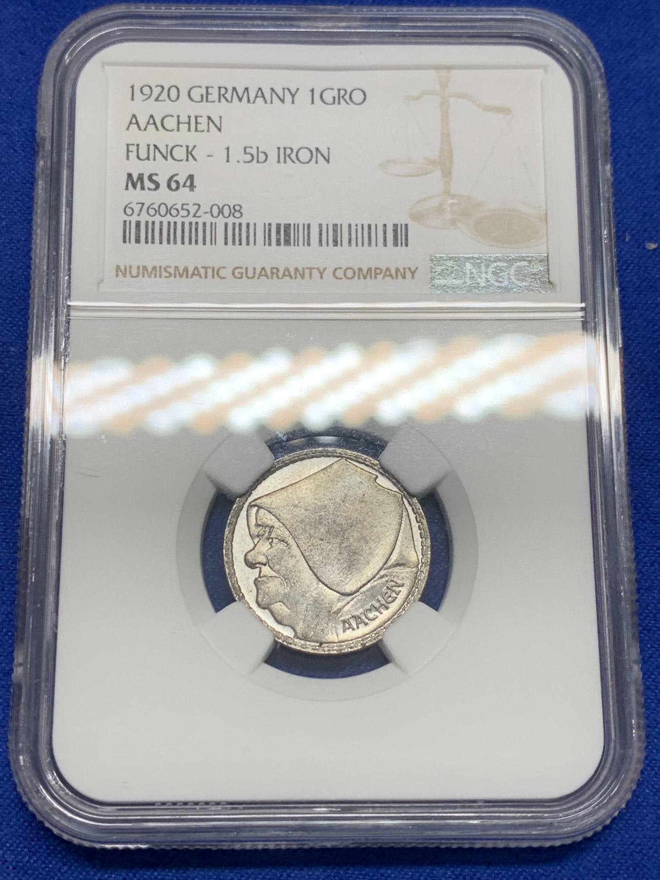 《竞宝斋》第201场-周日，周一 2场 (全场包邮) NGC MS64  1920年德国德紧老妇人1格罗申铁币 铁币保存不易 非常难得的品相