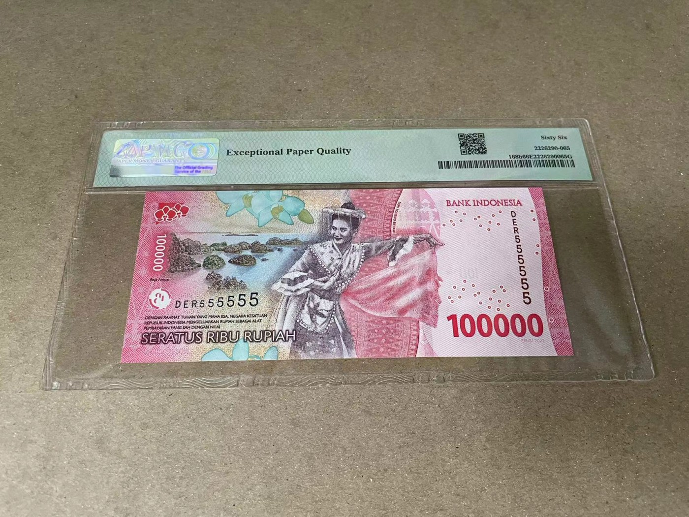 【Blue Auction】✨世界纸币精拍第375期【精】 【全同5】印尼 2022年100000卢比 PMG66EPQ 