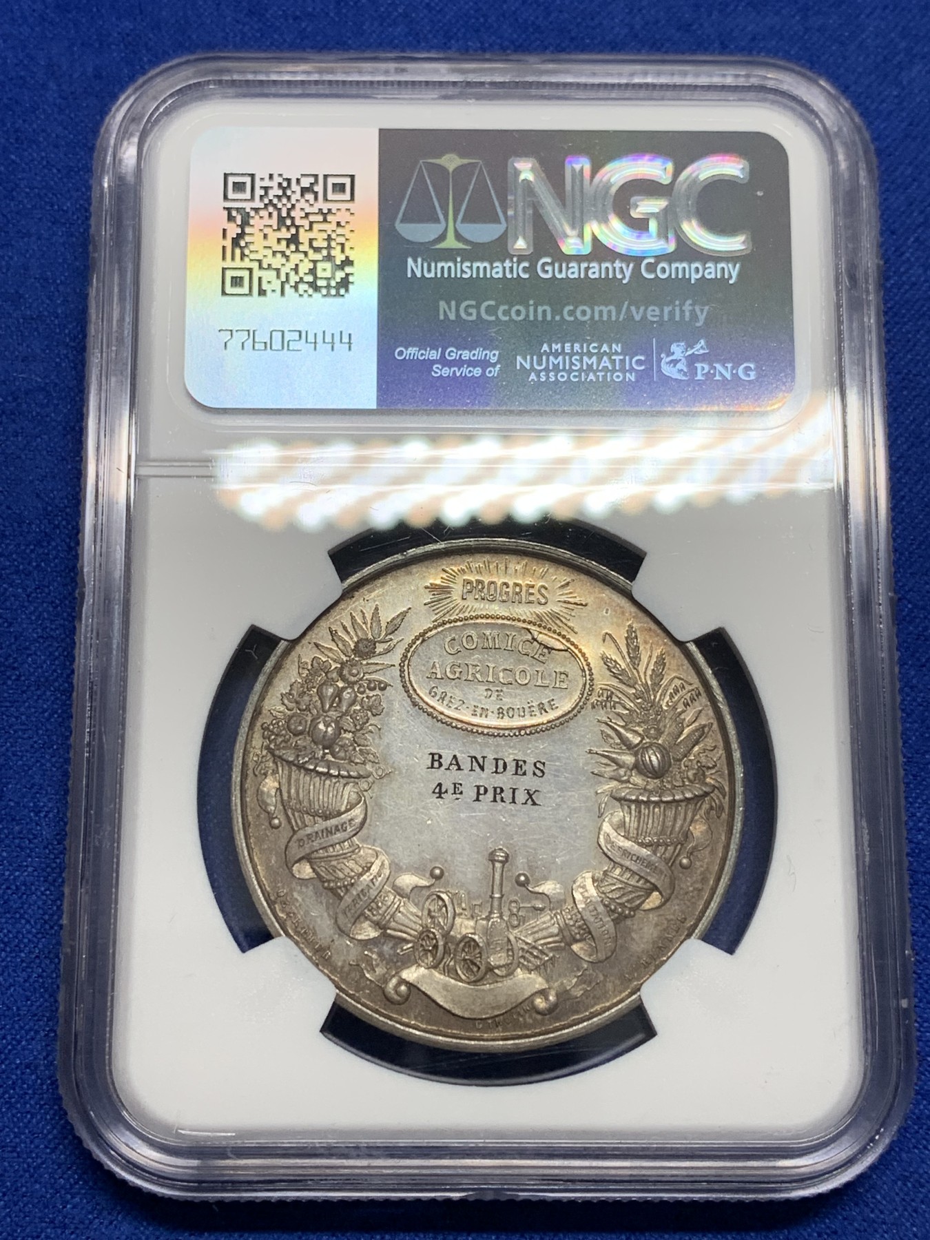 《竞宝斋》第201场-周日，周一 2场 (全场包邮) NGC MS63 法国1860-1879谷物女神银章 蜜蜂边铭 无可挑剔的底板 双面包浆