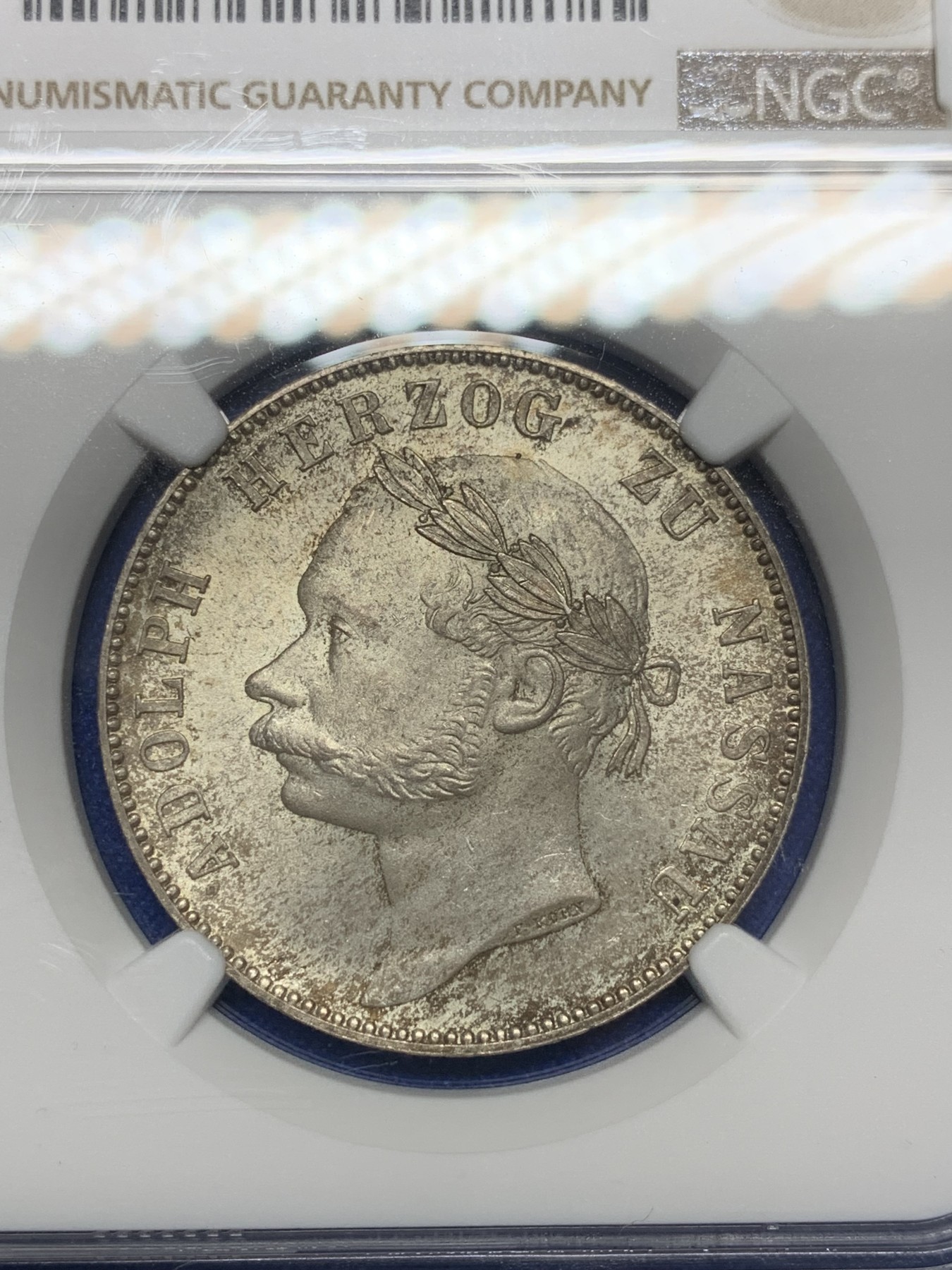 《竞宝斋》第201场-周日，周一 2场 (全场包邮) NGC MS65 德国 拿骚 1864年1泰勒 极其富有特色且少见品种 MS65高分状态太难得