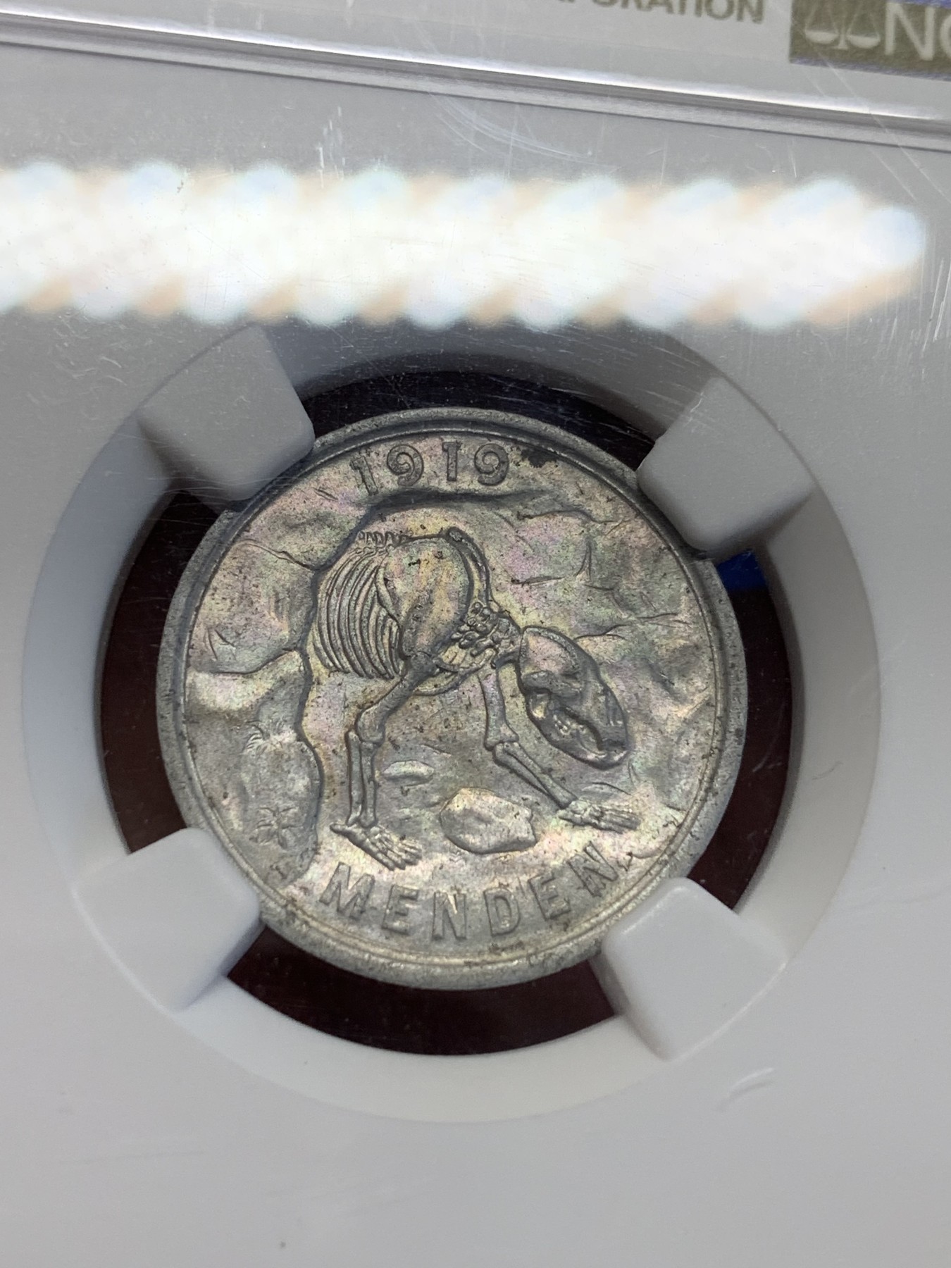 《竞宝斋》第201场-周日，周一 2场 (全场包邮) NGC-MS62 德紧门登洞熊铝币 德紧玩家必备品种 名誉品 带点彩包浆 少见