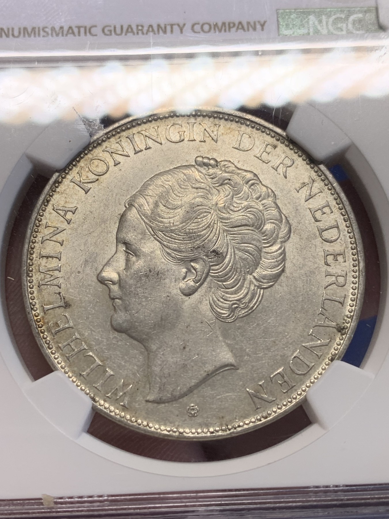 《竞宝斋》第201场-周日，周一 2场 (全场包邮) NGC-MS62 荷兰1937年威廉明娜2.5盾银币